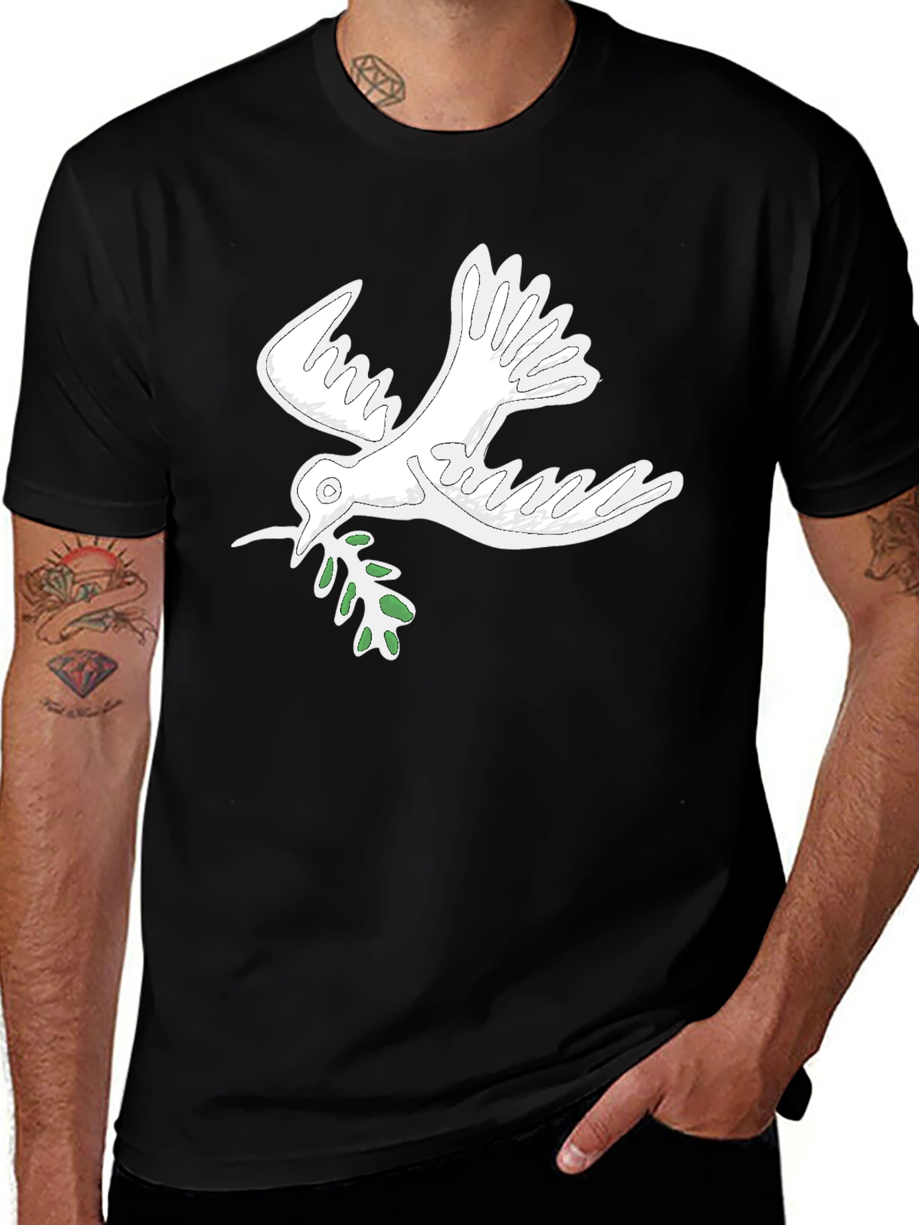 Variant 27 of Peace Dove Graphic Tee - Black Cotton Blend Comfort Fit