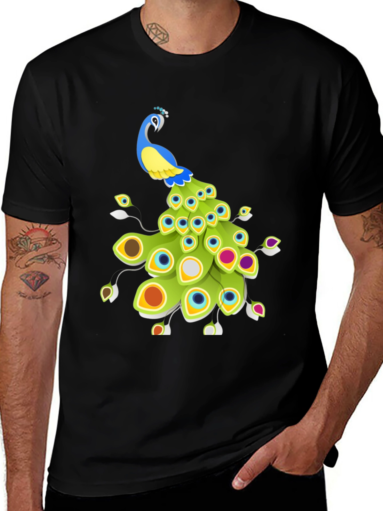 Variant 8 of Peacock Graphic Tee - Stylish Men's Black T-Shirt