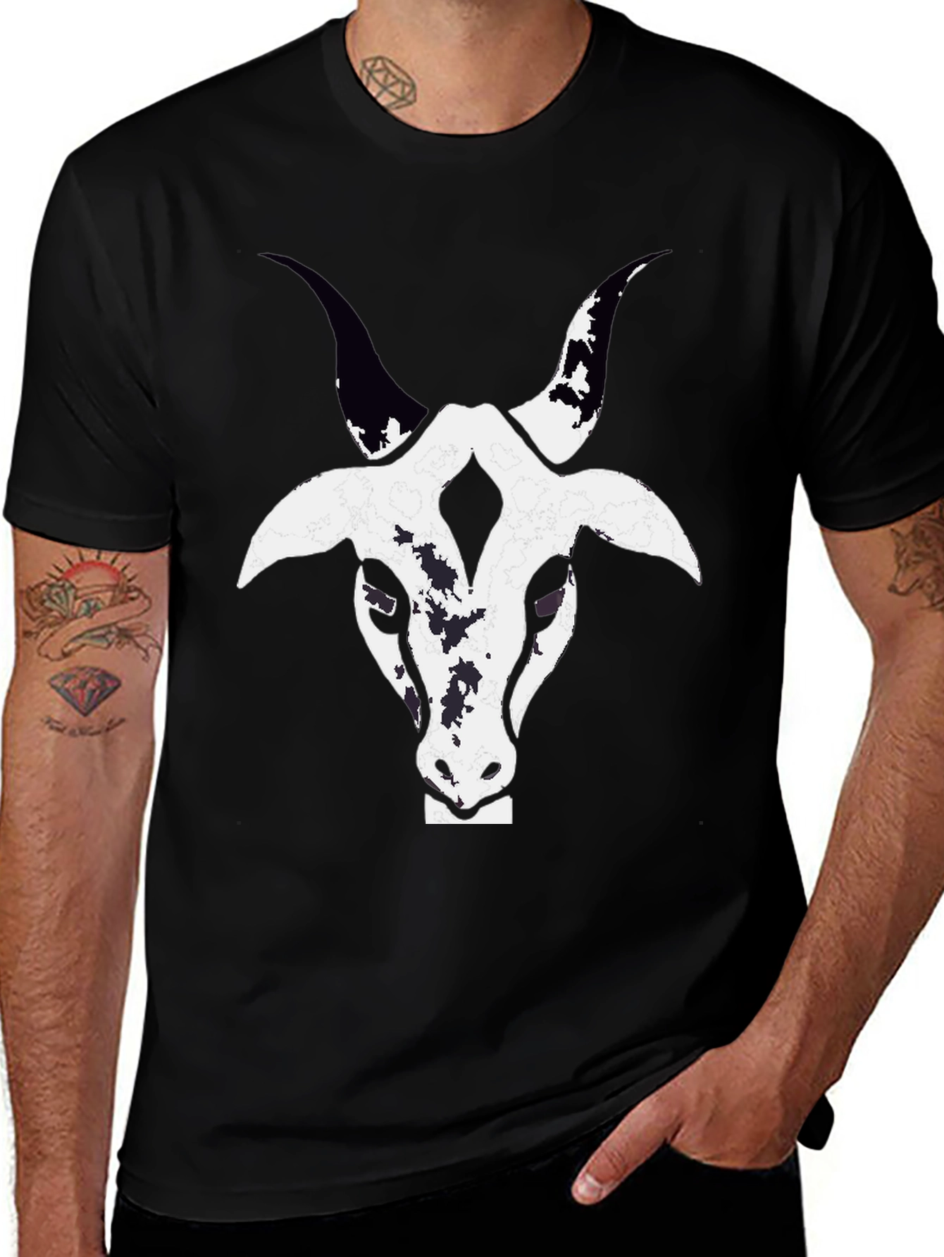 Variant 7 of Goat Head Graphic Tee - Black Cotton T-Shirt