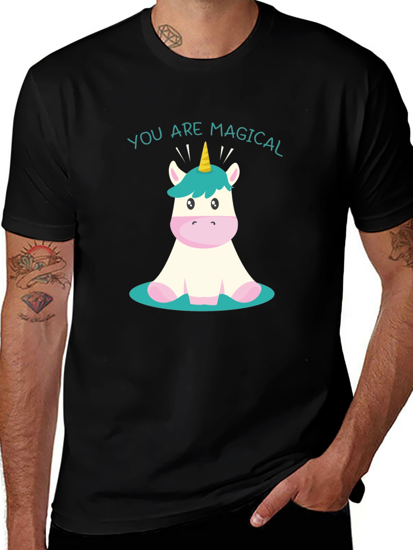 Variant 25 of Magical Unicorn Graphic Tee - Black Cotton T-Shirt