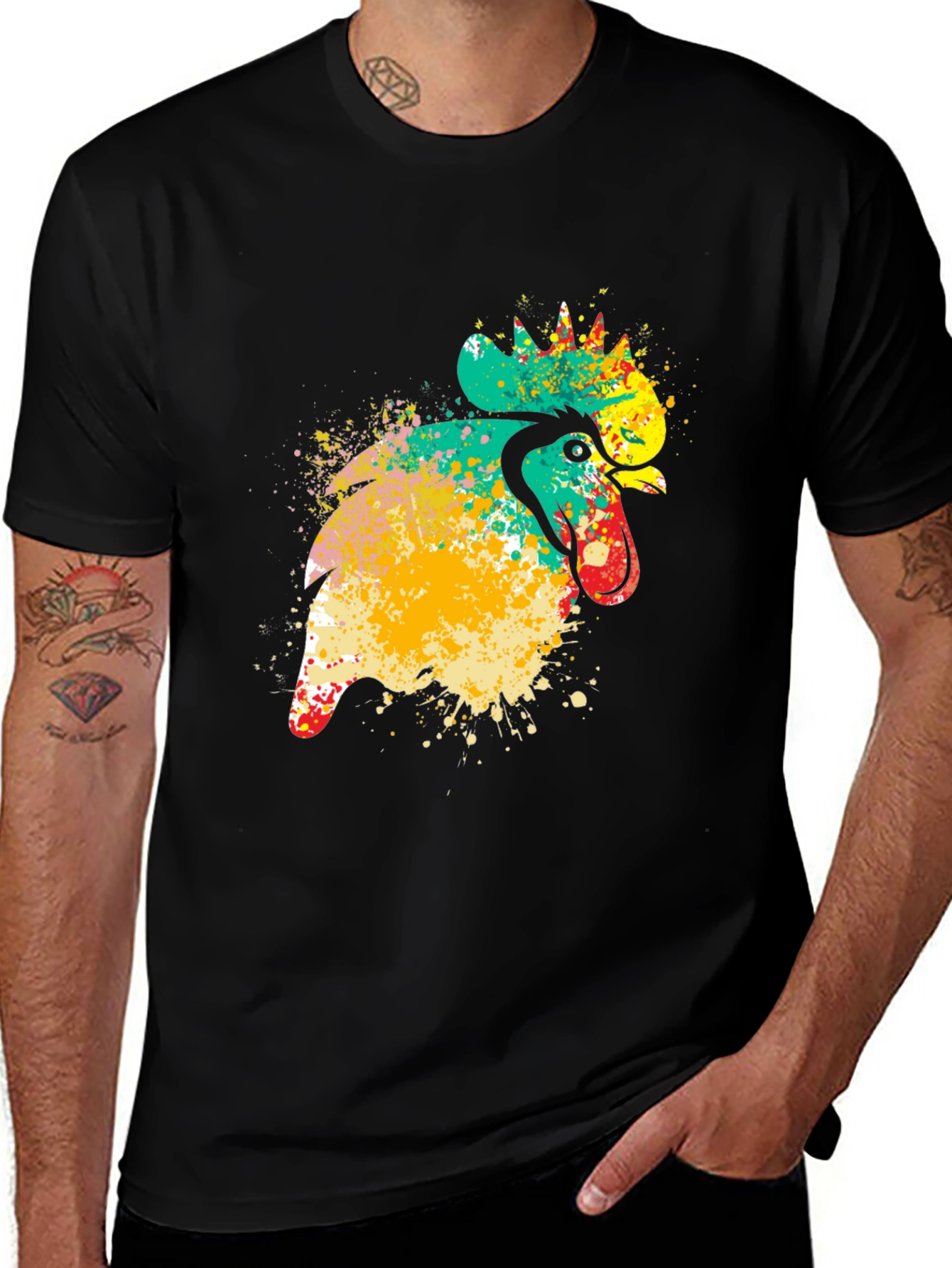 Variant 4 of Vibrant Rooster Graphic Black T-Shirt