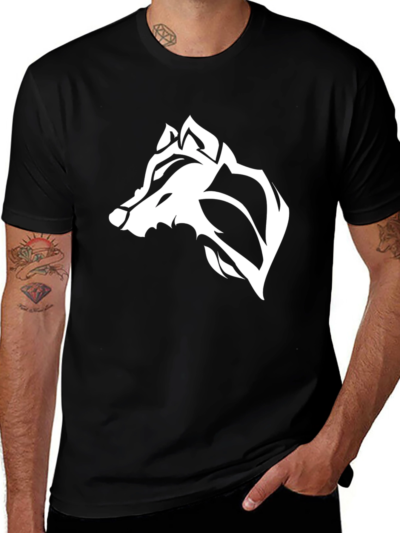 Variant 25 of Men's Black Wolf Graphic Tee - Stylish Casual Wear
