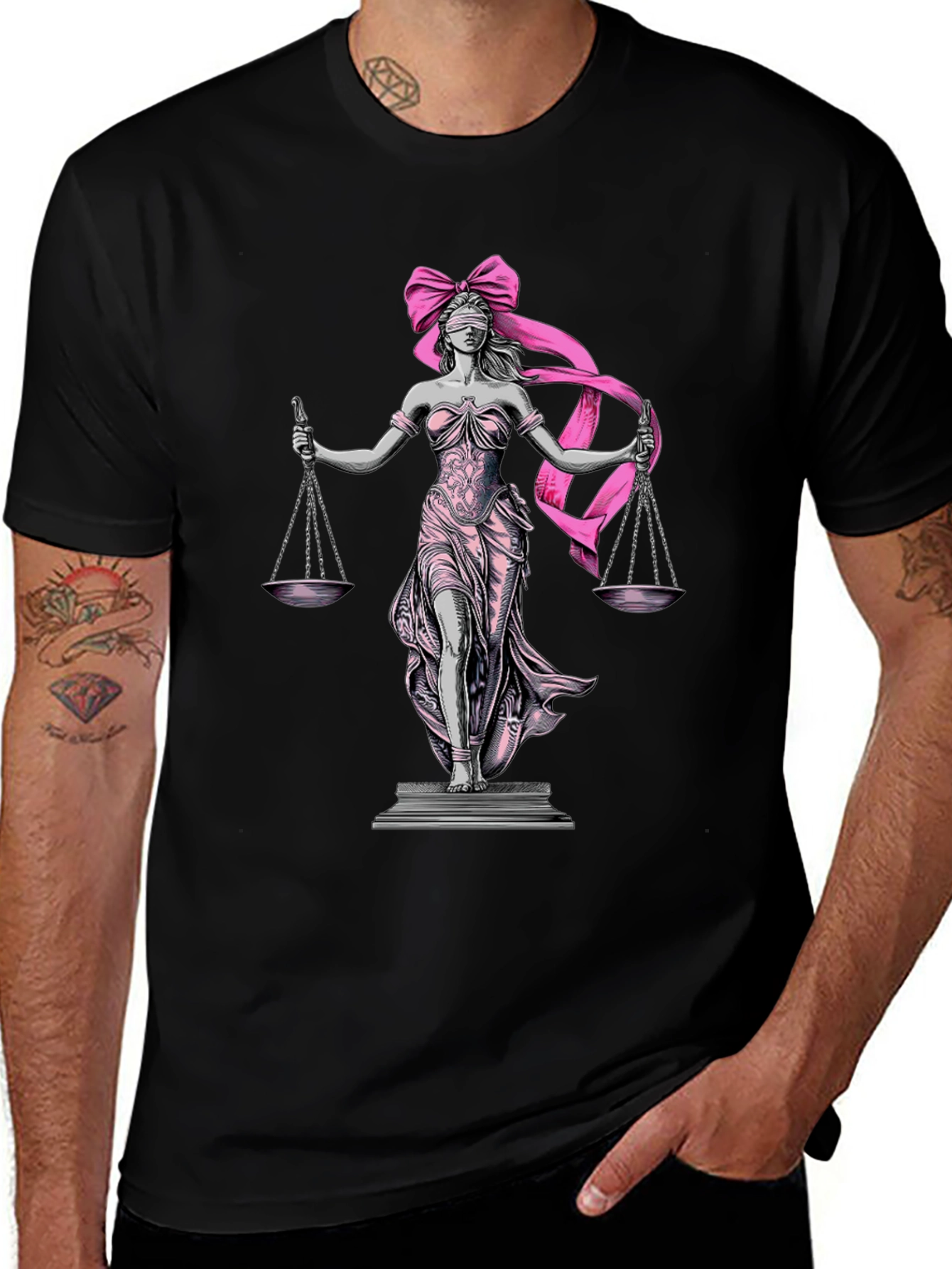 Lady Justice T-Shirt - Pink Ribbon Blindfold