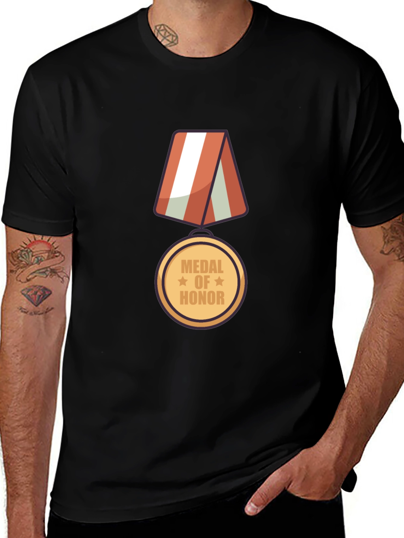 Variant 11 of Medal of Honor Graphic Tee - Black Cotton Casual Shirt