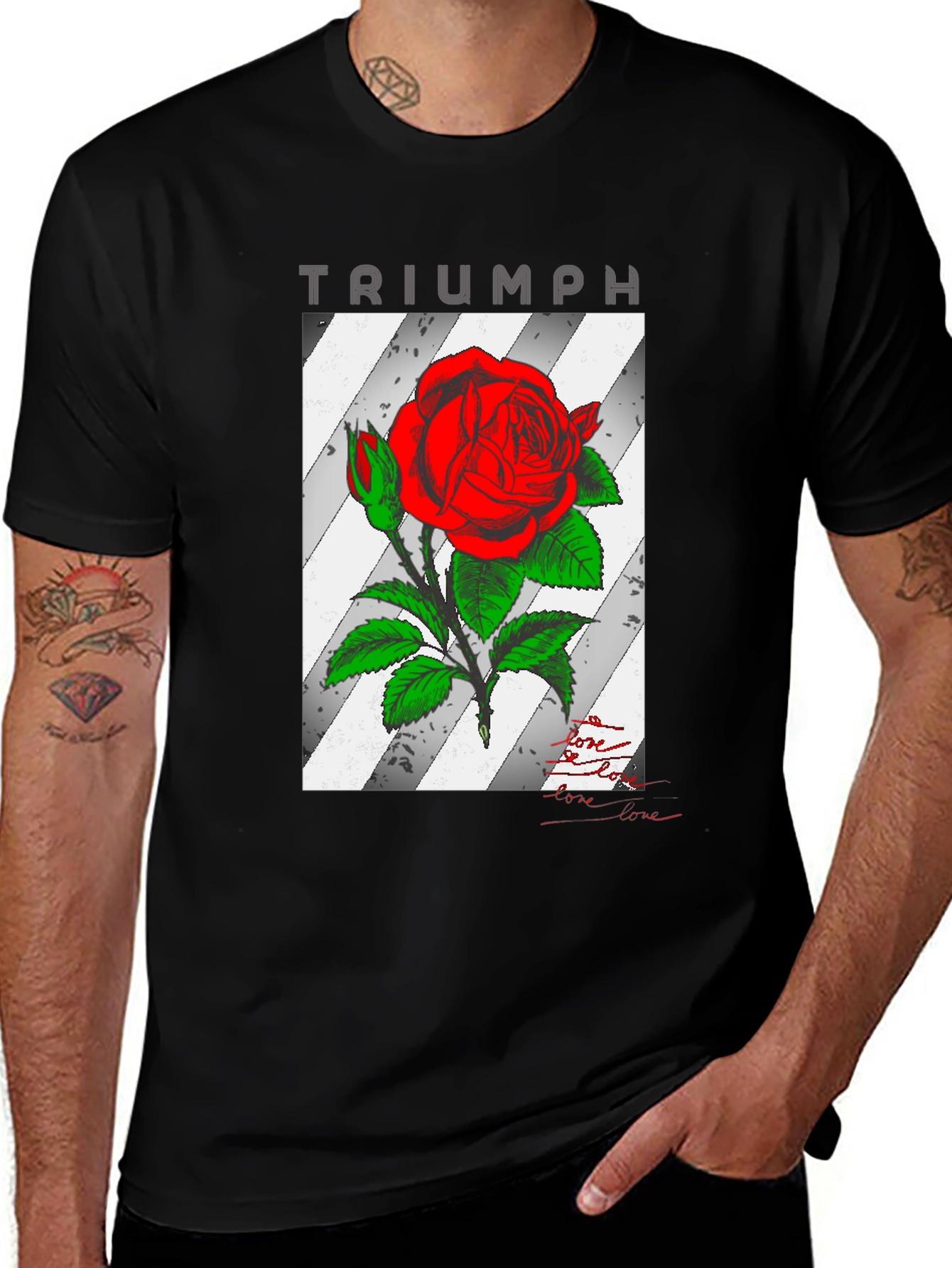 Triumph Rose Graphic Tee - Stylish Black T-Shirt