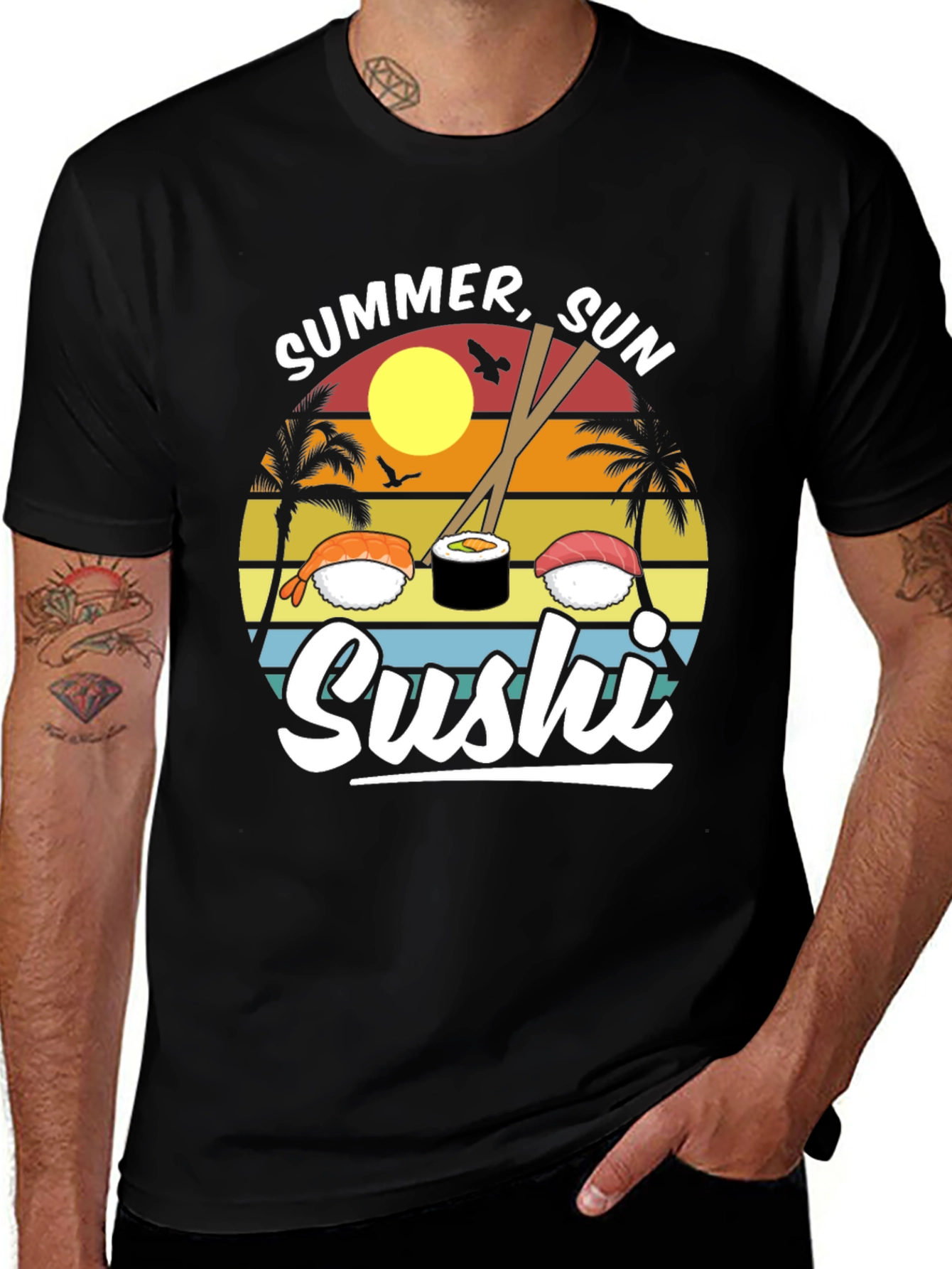 Black Summer Sun Sushi Graphic Tee main image