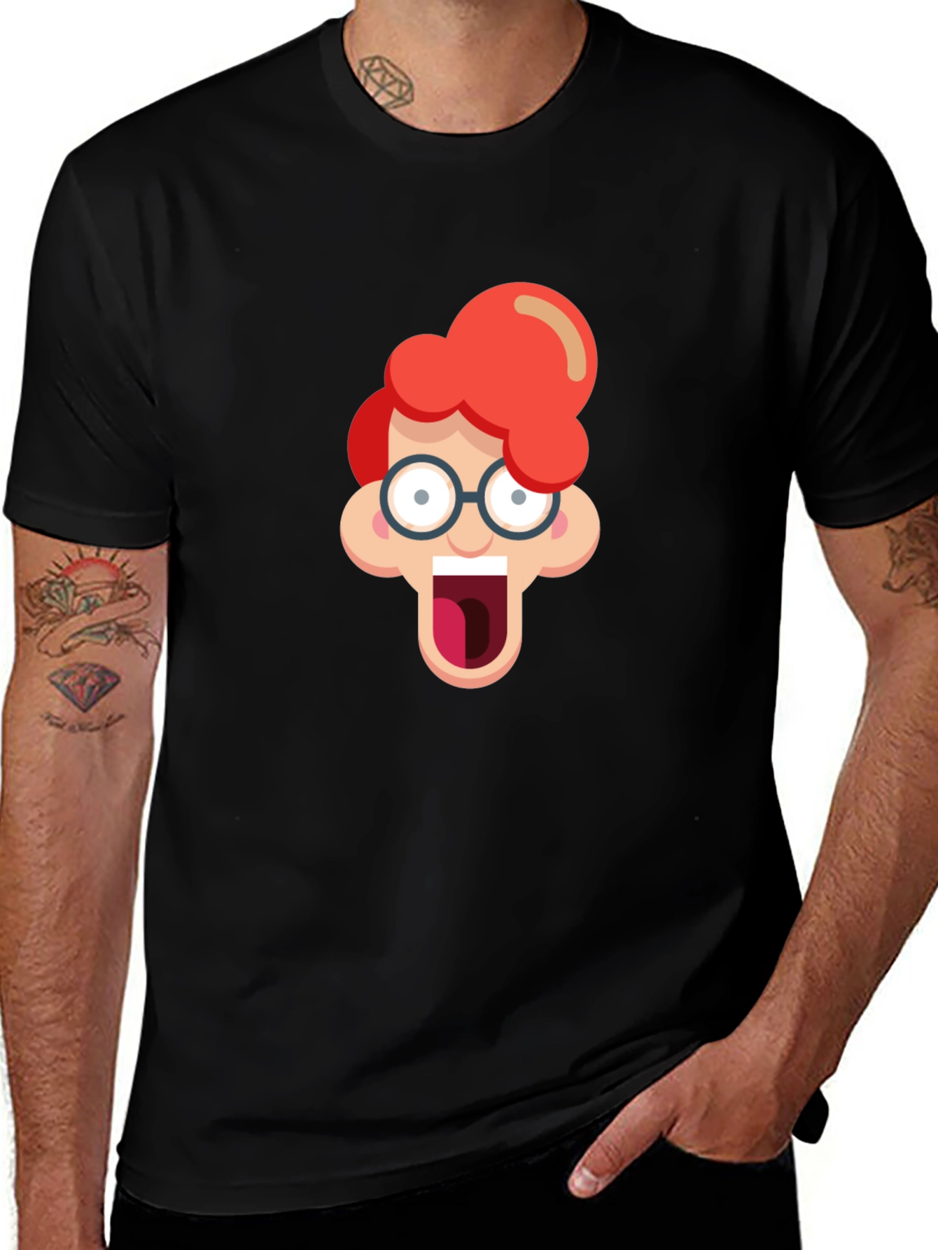 Black Cartoon Nerd Graphic T-Shirt main image