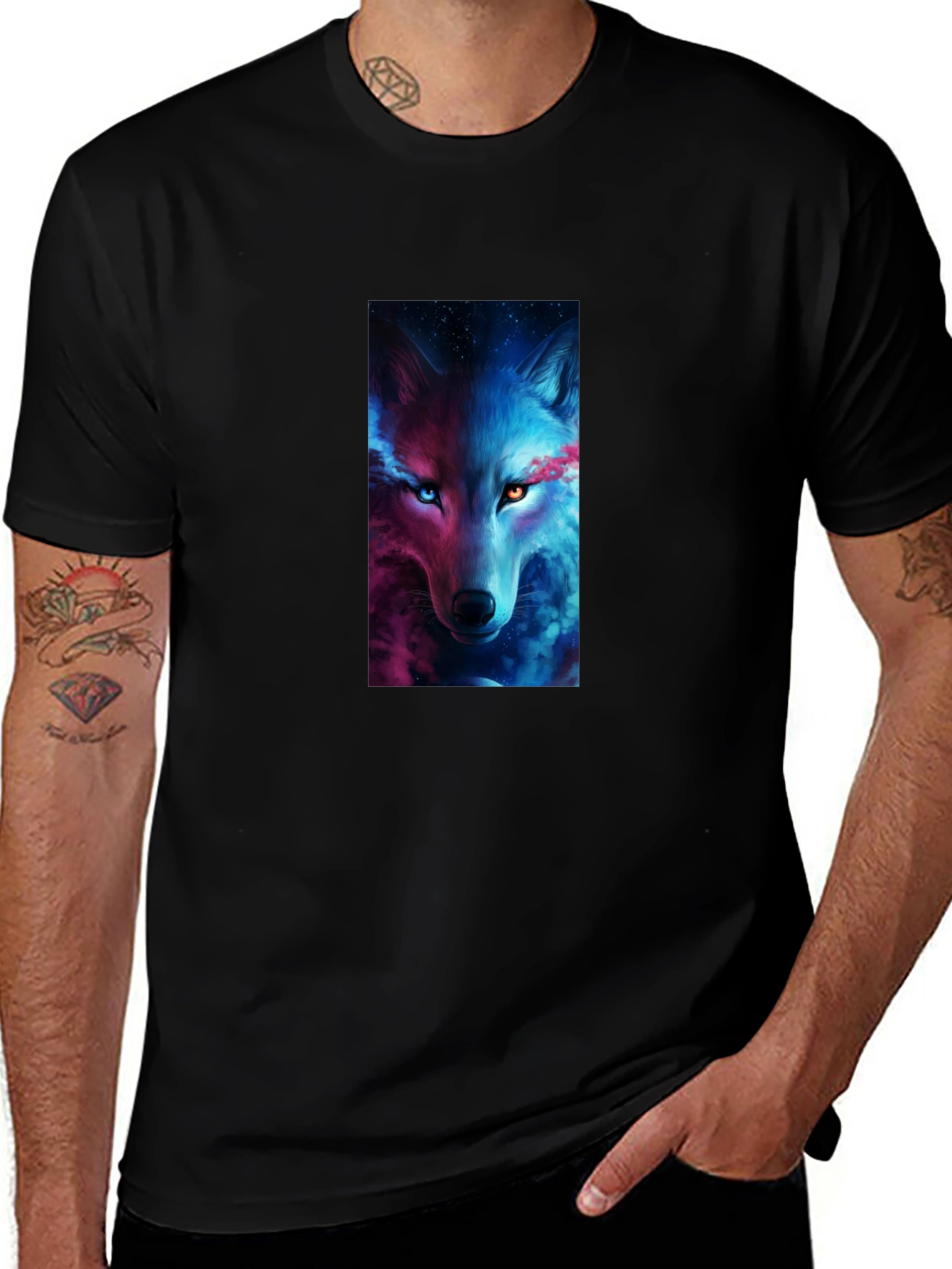 Variant 22 of Mystic Wolf Graphic Black T-Shirt