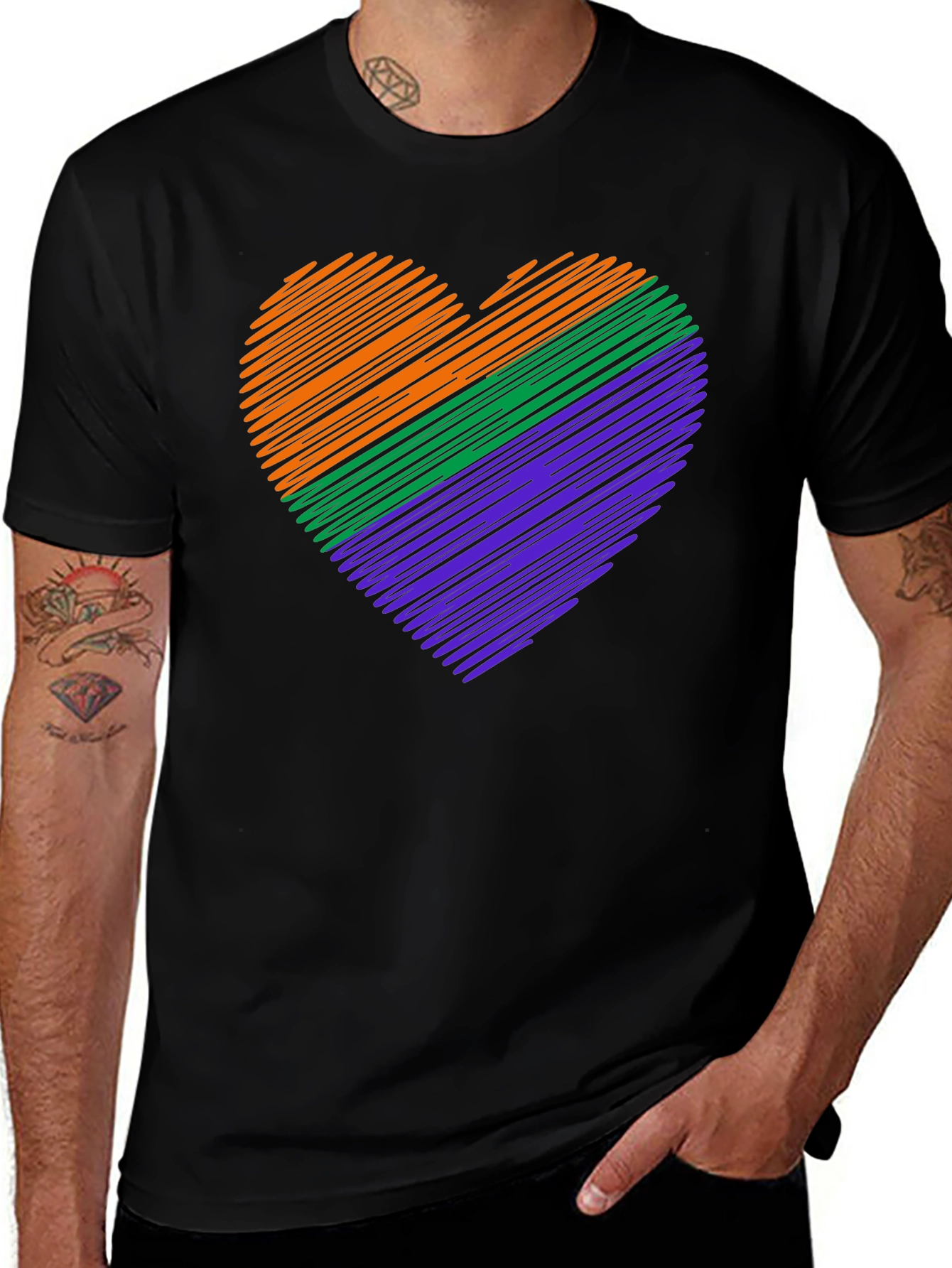 Striped Heart Graphic Tee - Black Unisex T-Shirt
