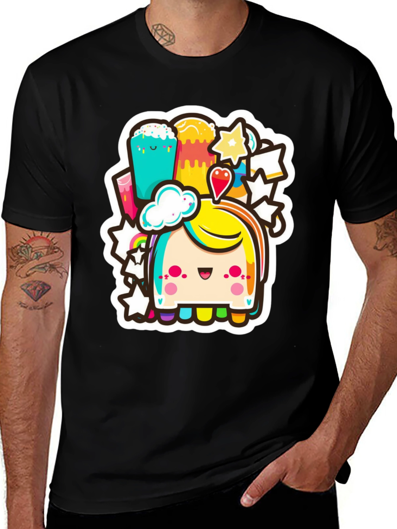 Variant 26 of Kawaii Rainbow Creature Black Tee