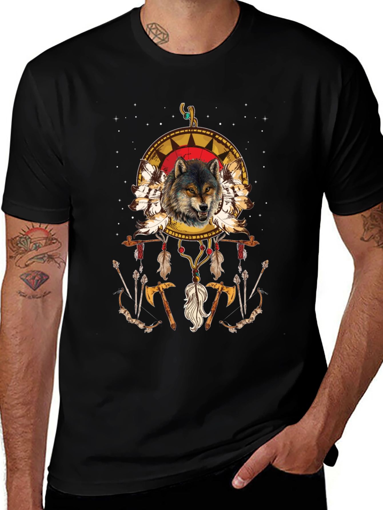Variant 16 of Native American Wolf Graphic T-Shirt