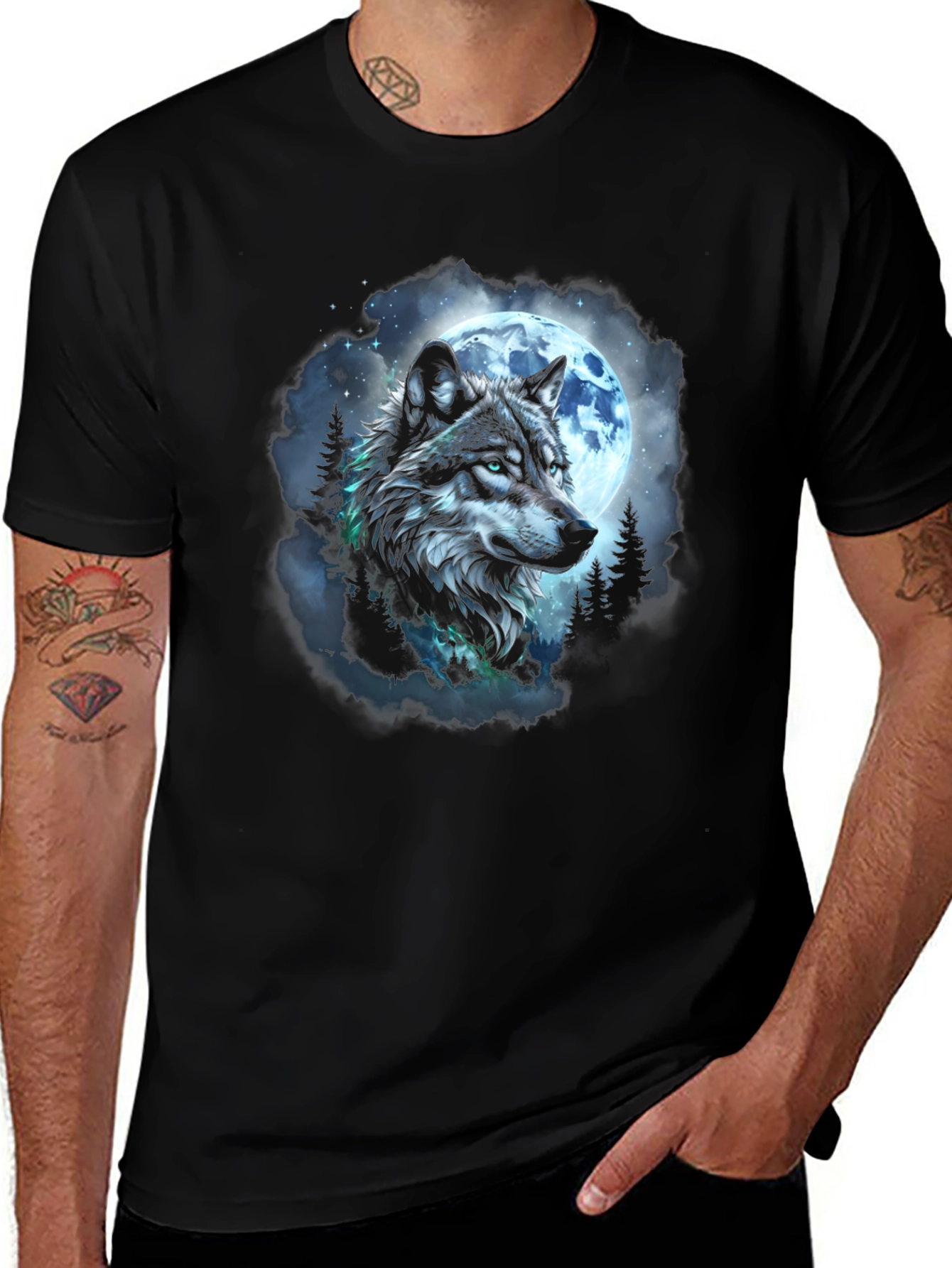 Wolf Moon Graphic Tee - Black Cotton T-Shirt