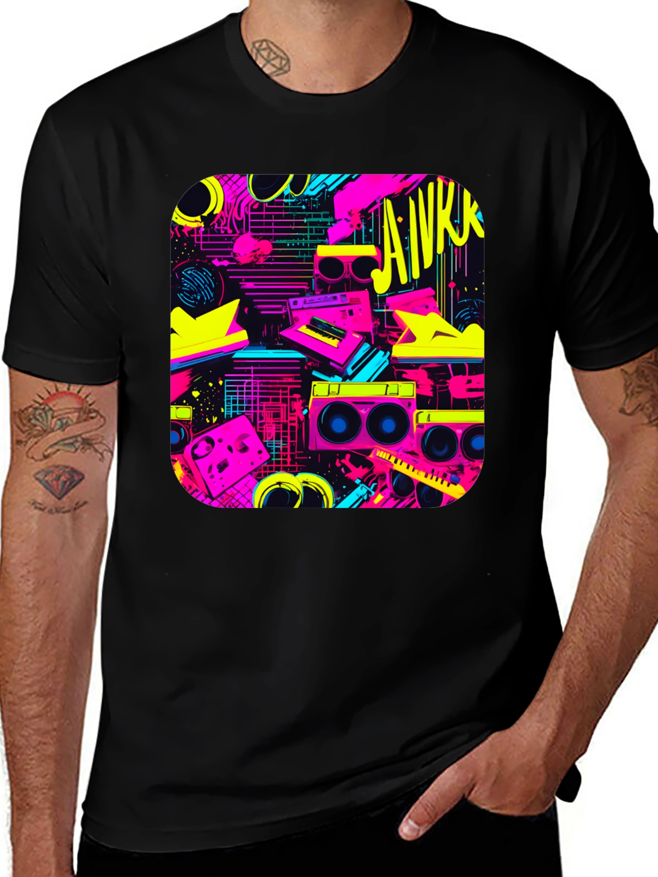 Variant 27 of Retro 80s Boombox T-Shirt - Vibrant Neon Design