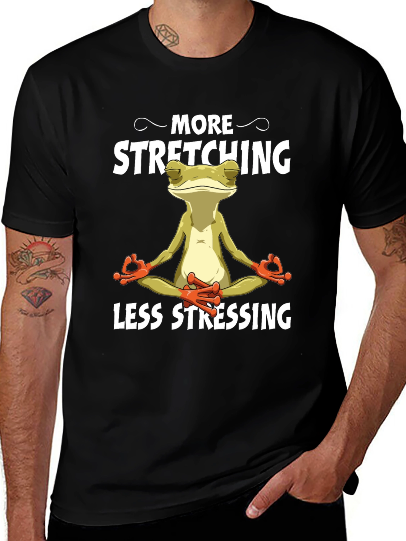 Meditating Frog T-Shirt: More Stretching, Less Stressing