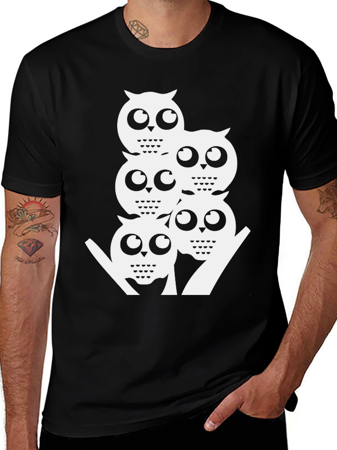 Variant 6 of Cool Owl Stack Tee - Black Graphic T-Shirt