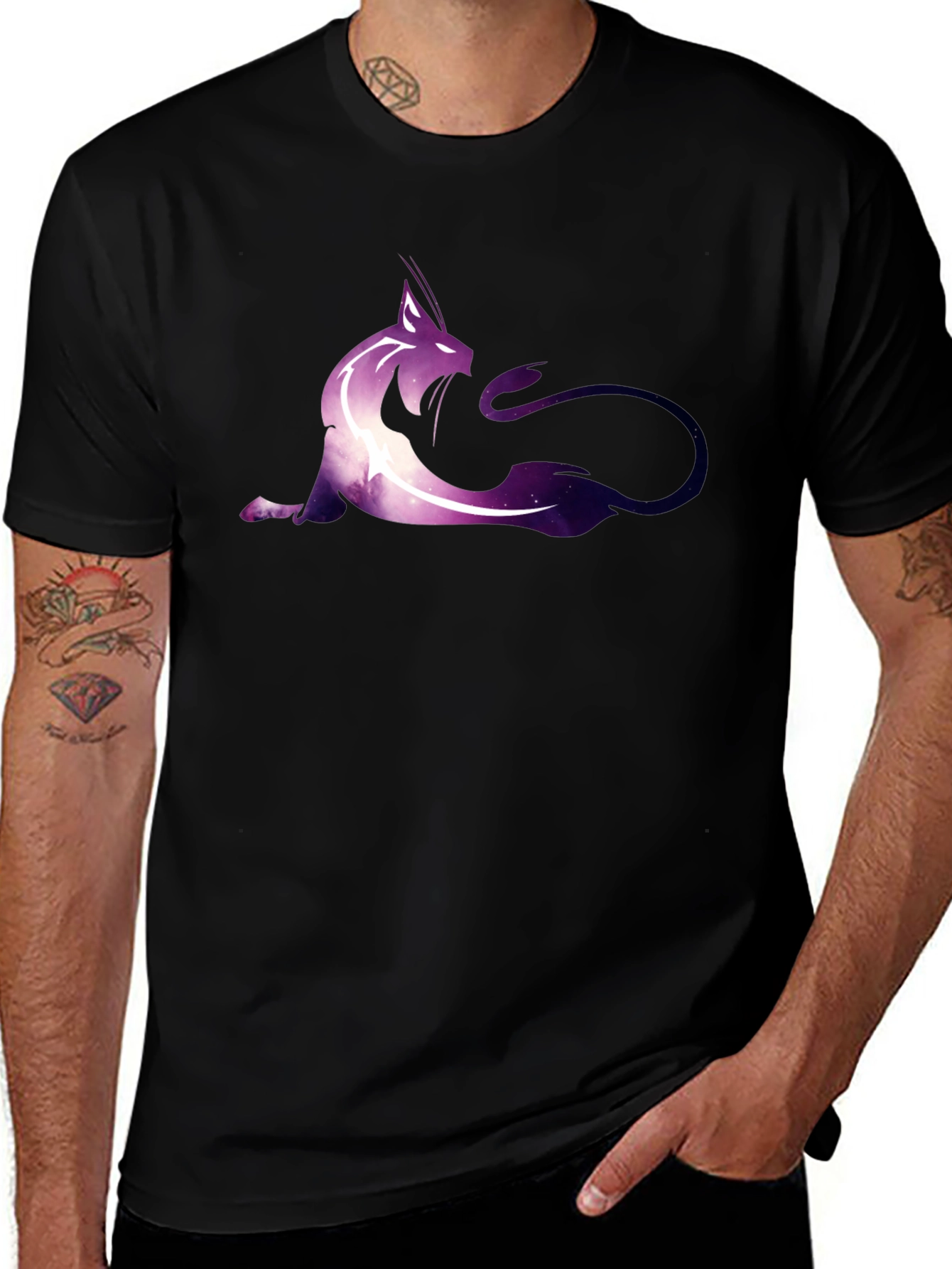 Variant 15 of Galaxy Cat Graphic Tee - Stylish Men's Black T-Shirt