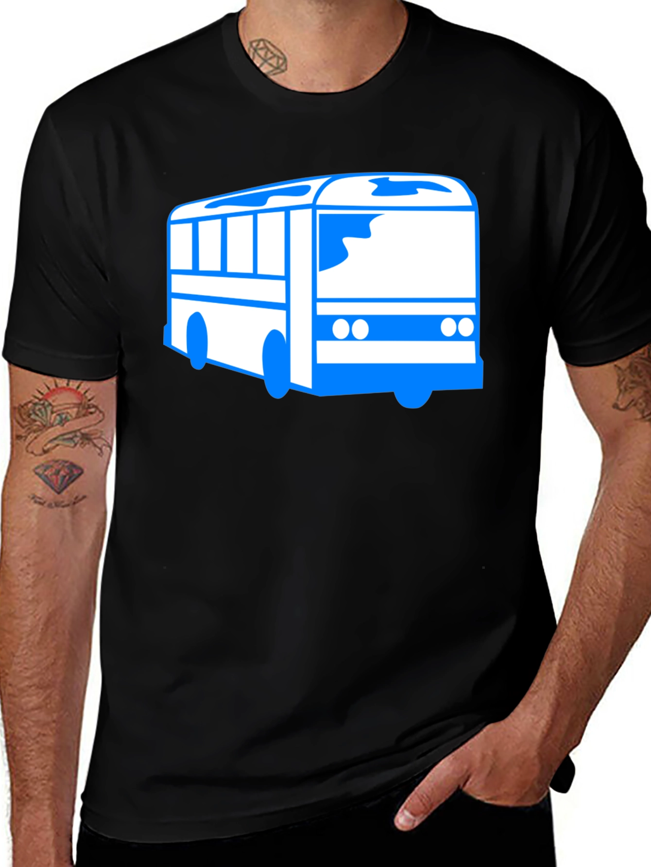 Variant 25 of Blue Bus Graphic Tee - Black Casual T-Shirt