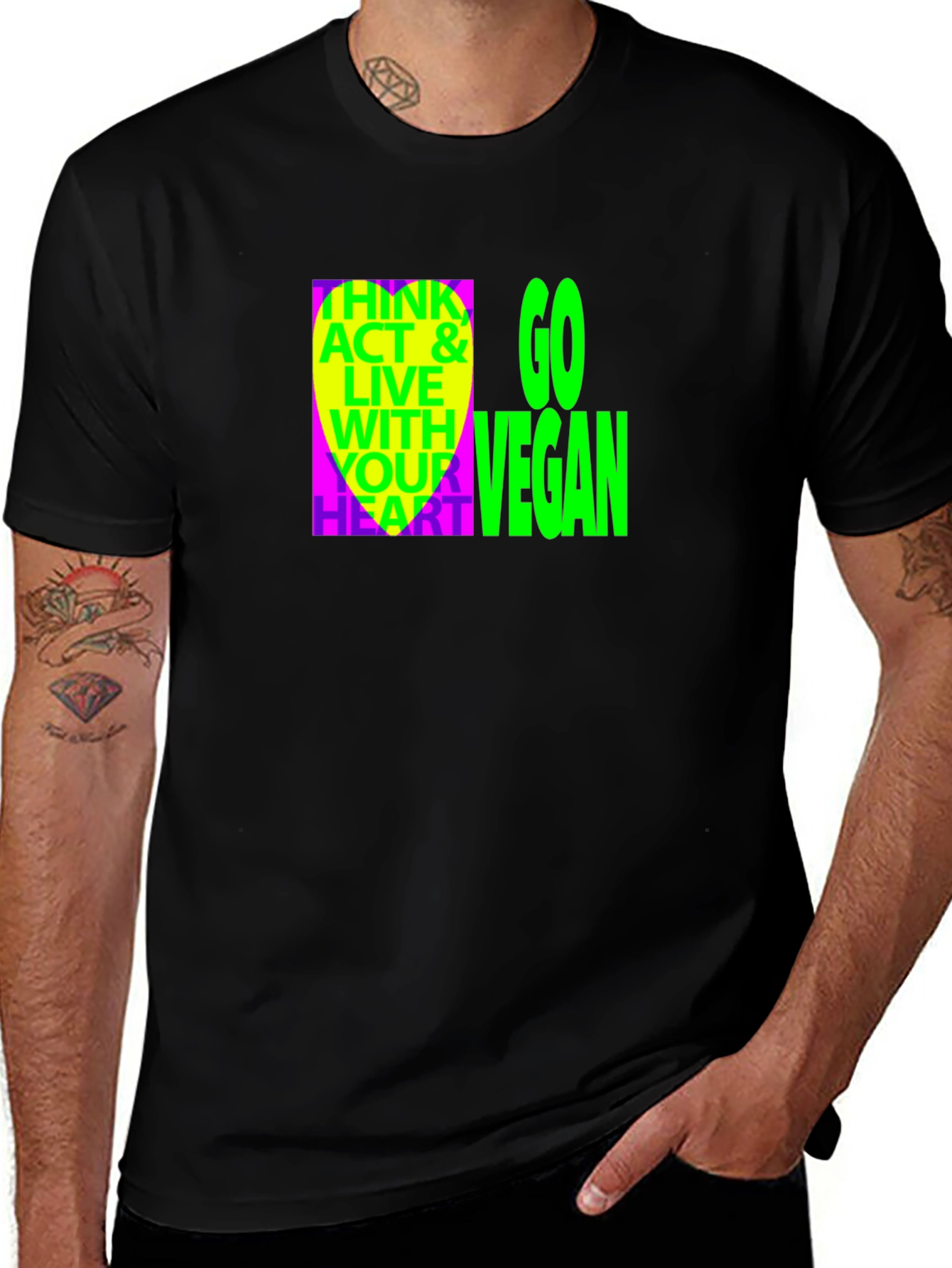 Variant 20 of Go Vegan T-Shirt - Think Act Live With Your Heart Tee