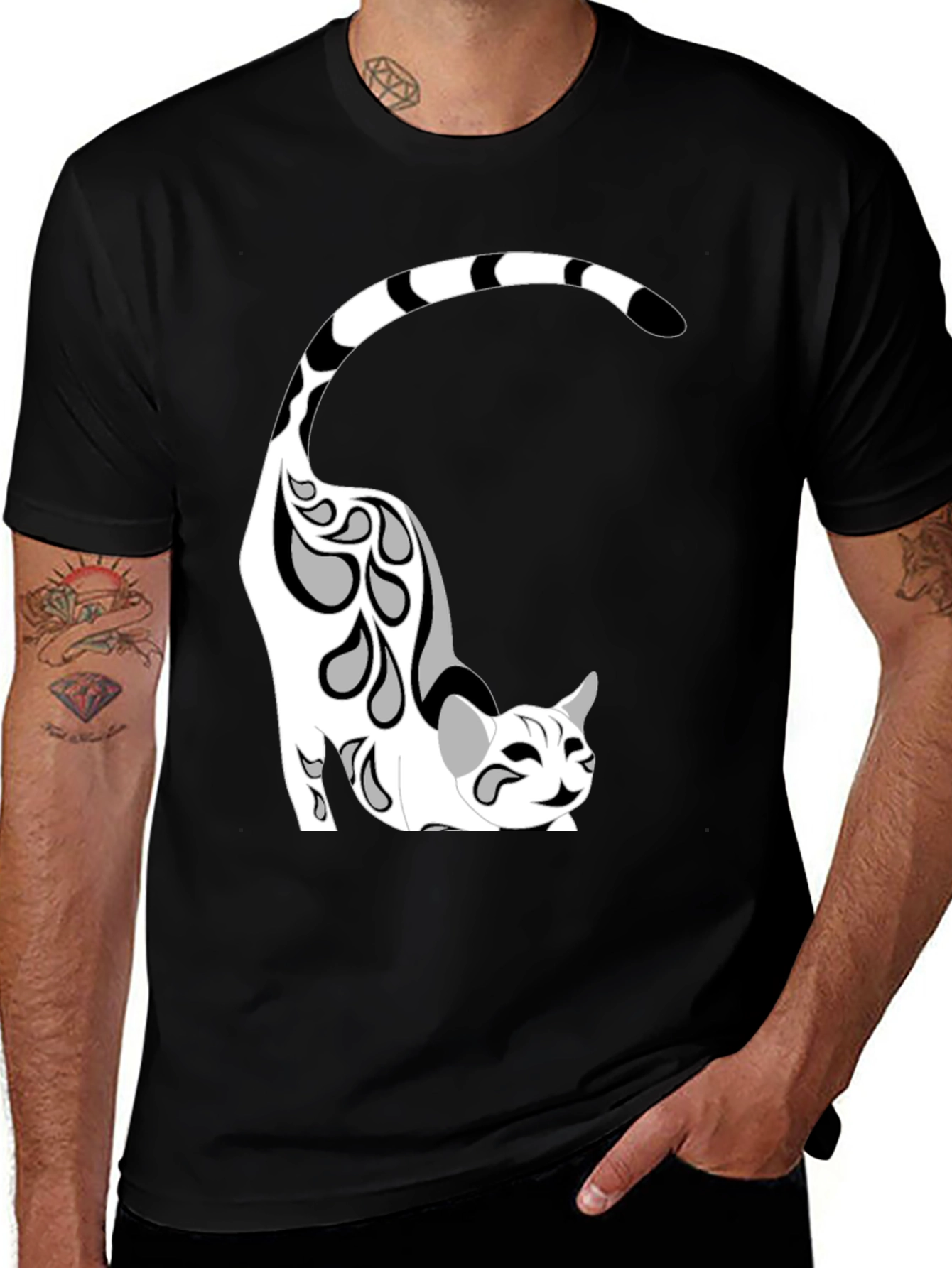 Variant 13 of Cool Cat Graphic Tee - Black Cotton Blend