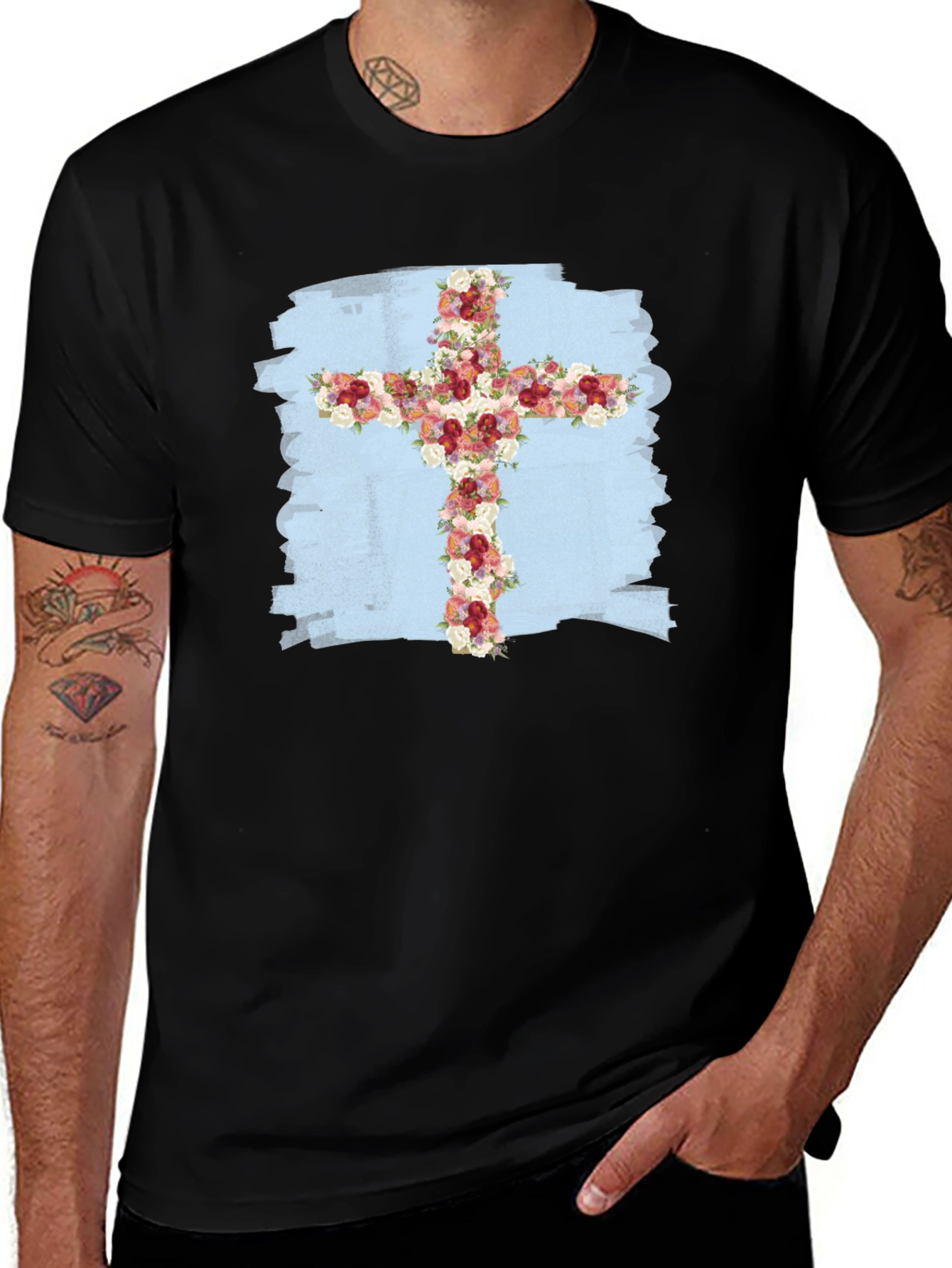 Variant 15 of Floral Cross Graphic T-Shirt - Stylish Christian Tee