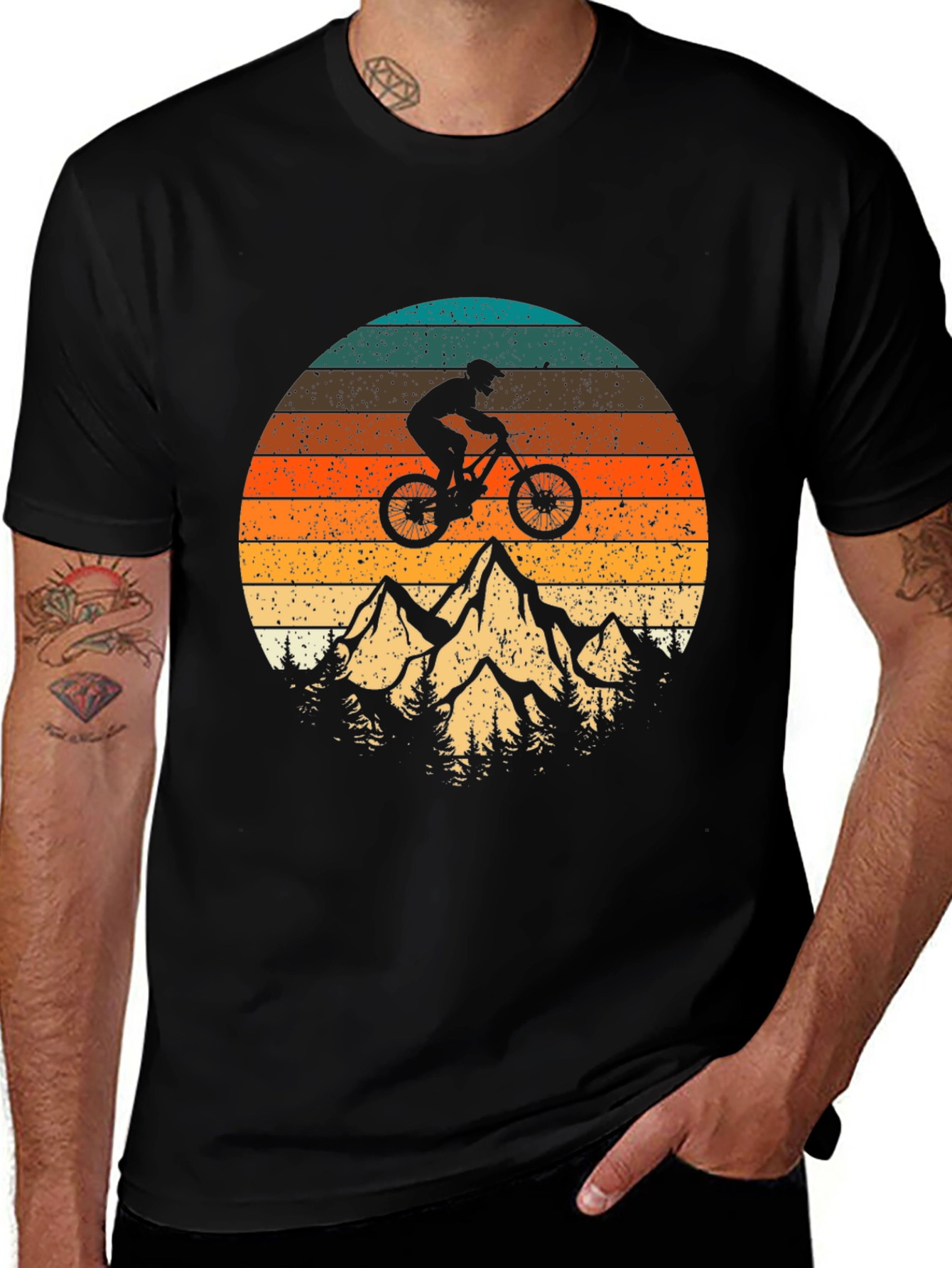Variant 29 of Mountain Biking Sunset Graphic Tee - Adventure Awaits!