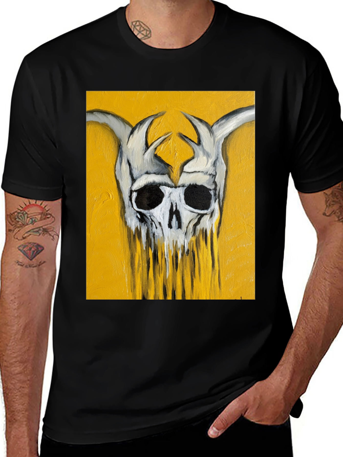 Variant 19 of Skull with Horns Graphic Tee - Black
