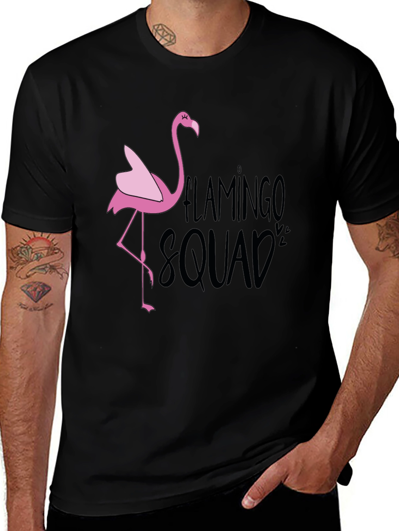 Flamingo Squad Graphic T-Shirt - Black Casual Tee