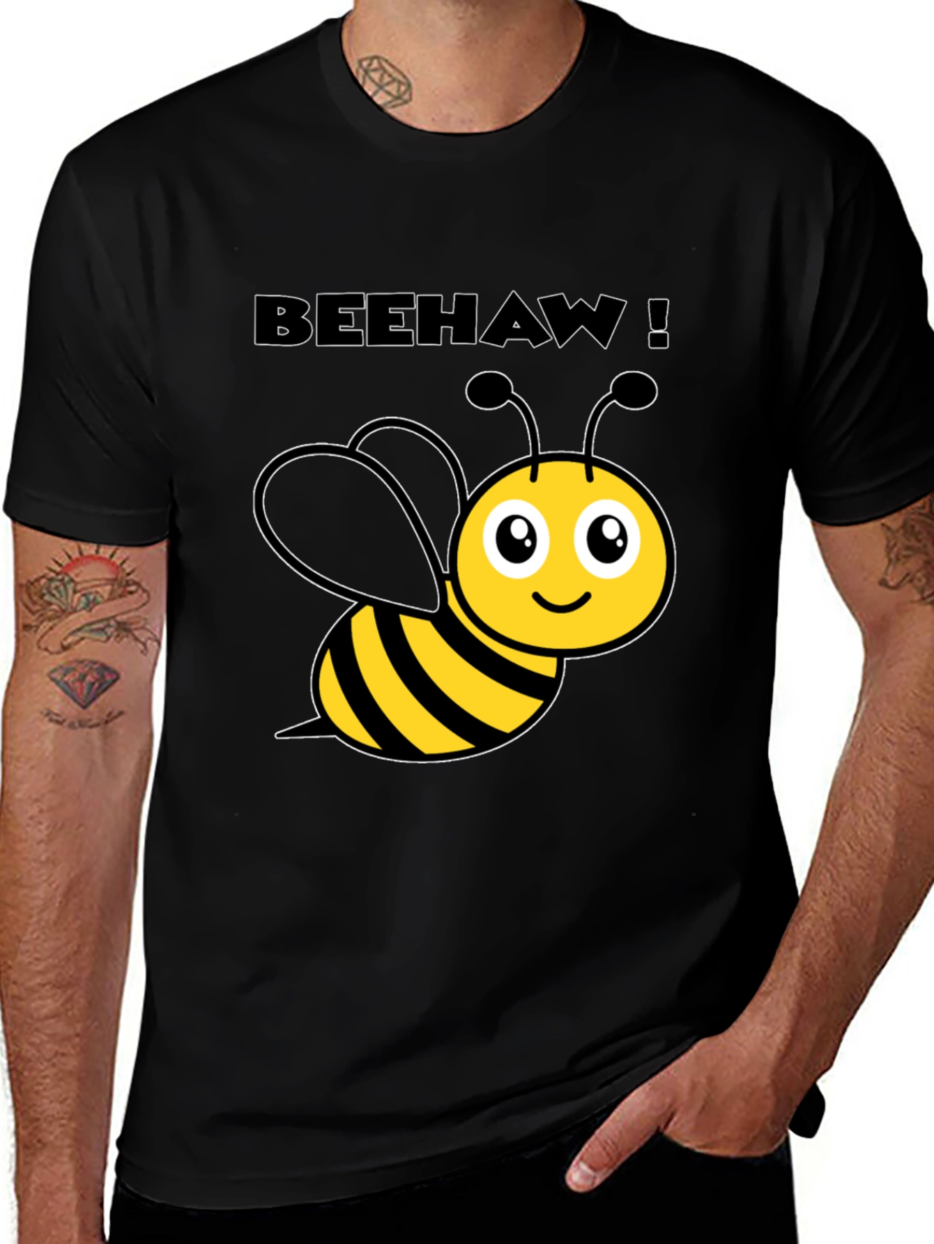 Variant 12 of Beehaw! Cartoon Bee Graphic Black T-Shirt