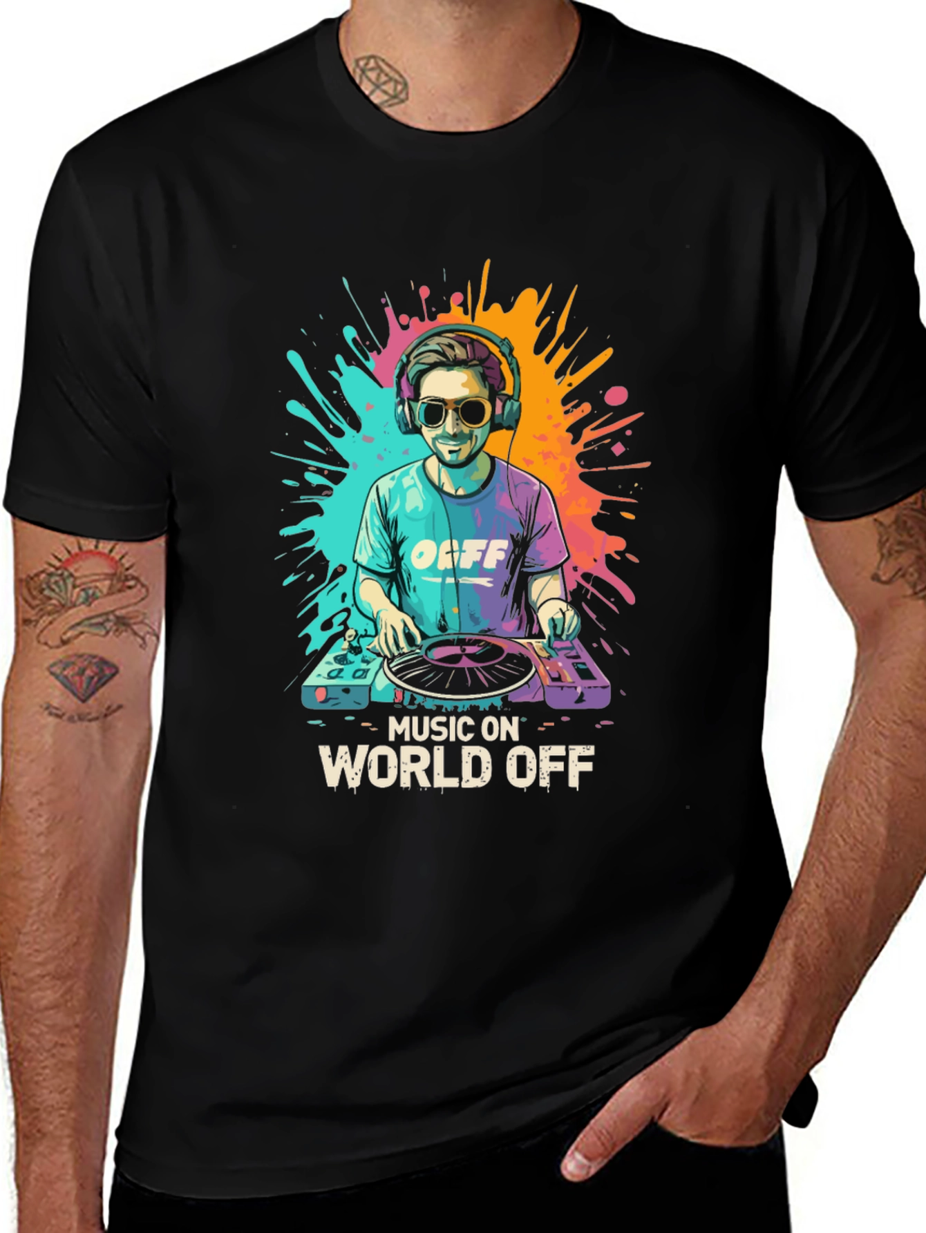 Black Music On World Off DJ Graphic Tee - Stylish Black T-Shirt main image