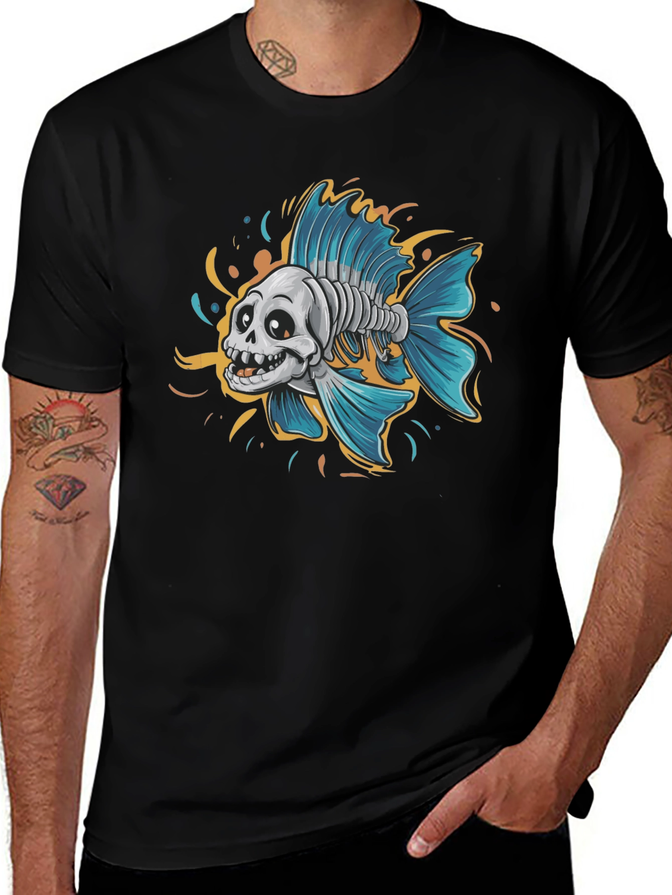 Skull Fish Graphic Tee - Men's Black T-Shirt