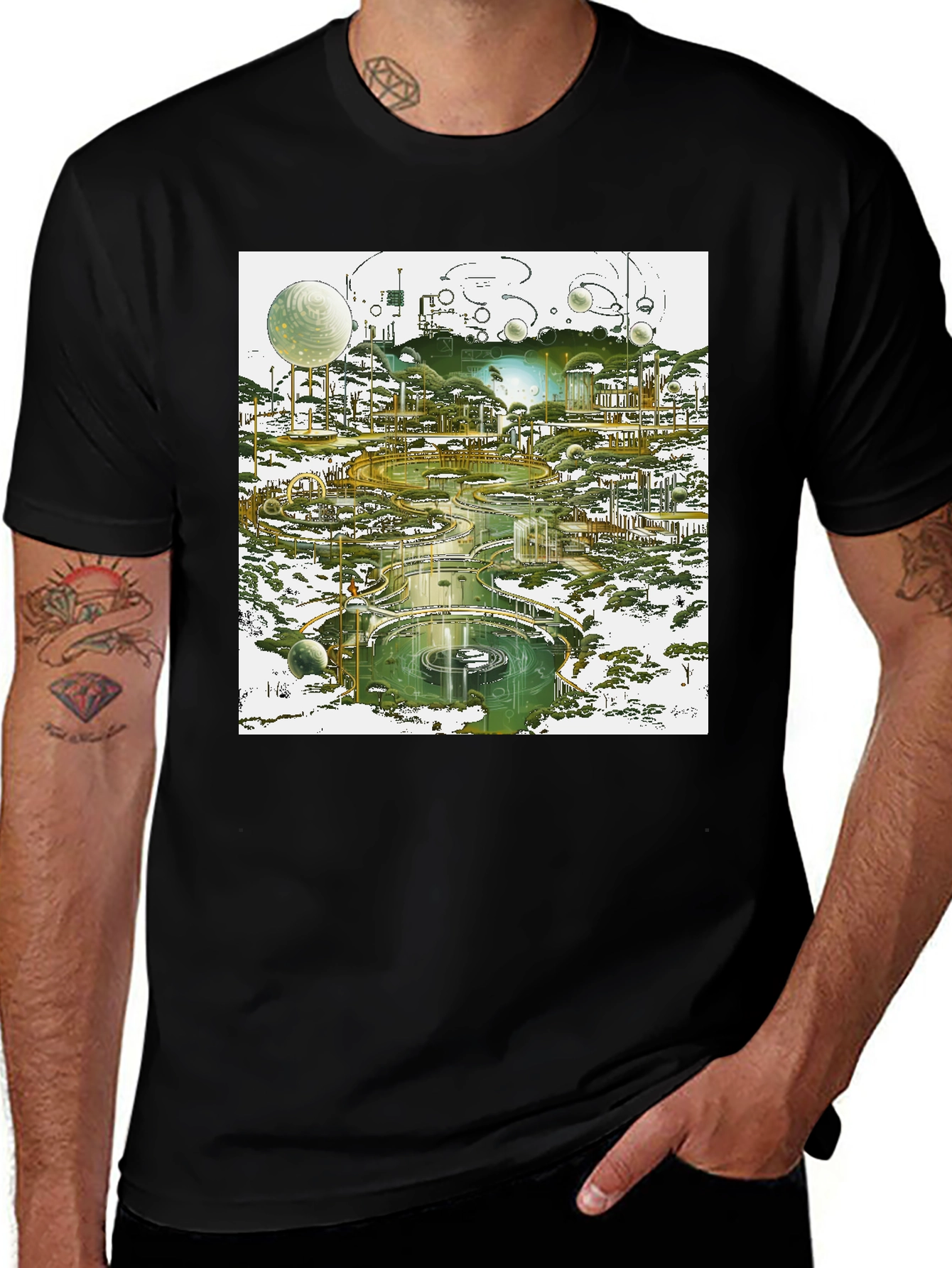 Variant 21 of Futuristic Landscape Graphic Tee - Black Cotton