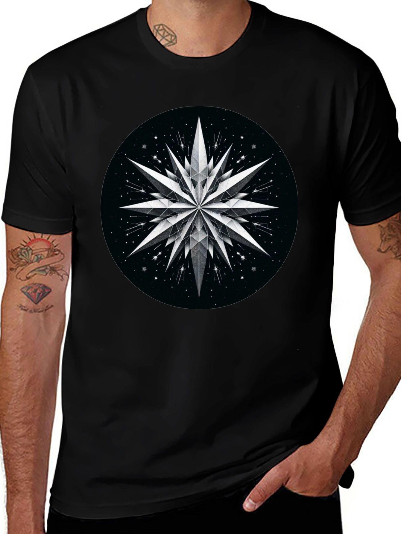 Variant 12 of Abstract Star Graphic Black T-Shirt