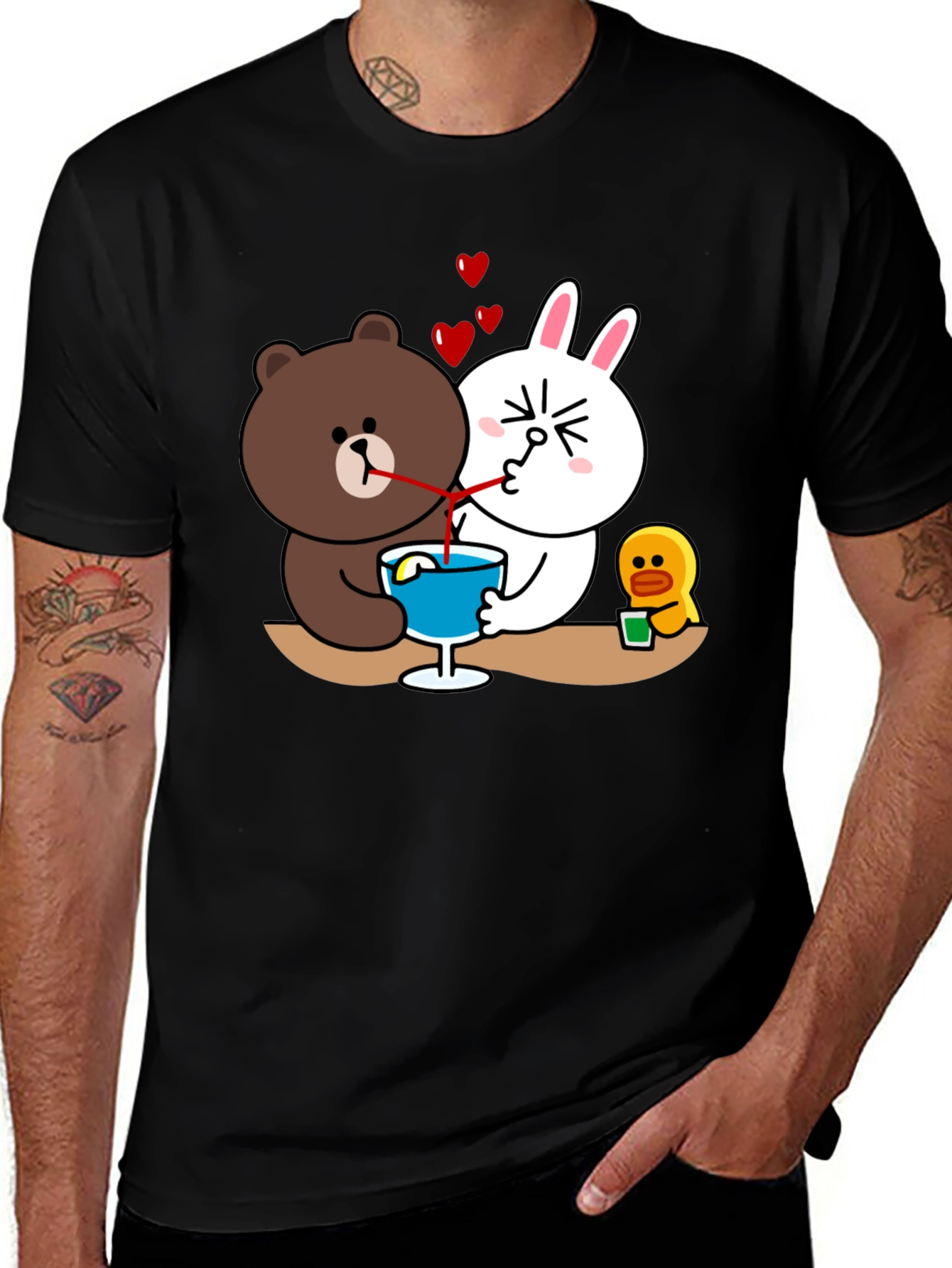 Variant 15 of Cartoon Graphic Tee: Bear & Bunny Sharing Drink