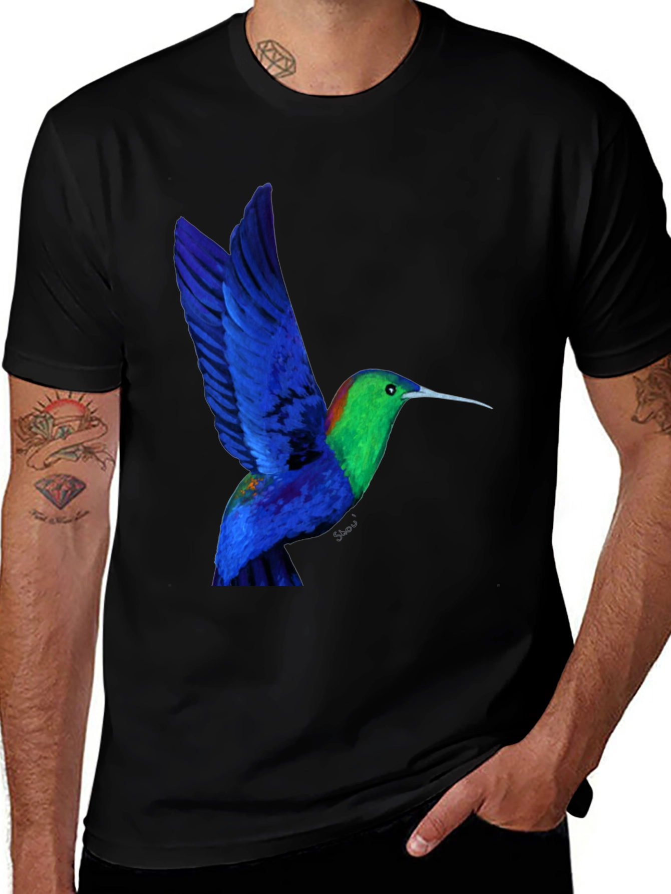 Variant 9 of Hummingbird Graphic Tee - Black Cotton Blend