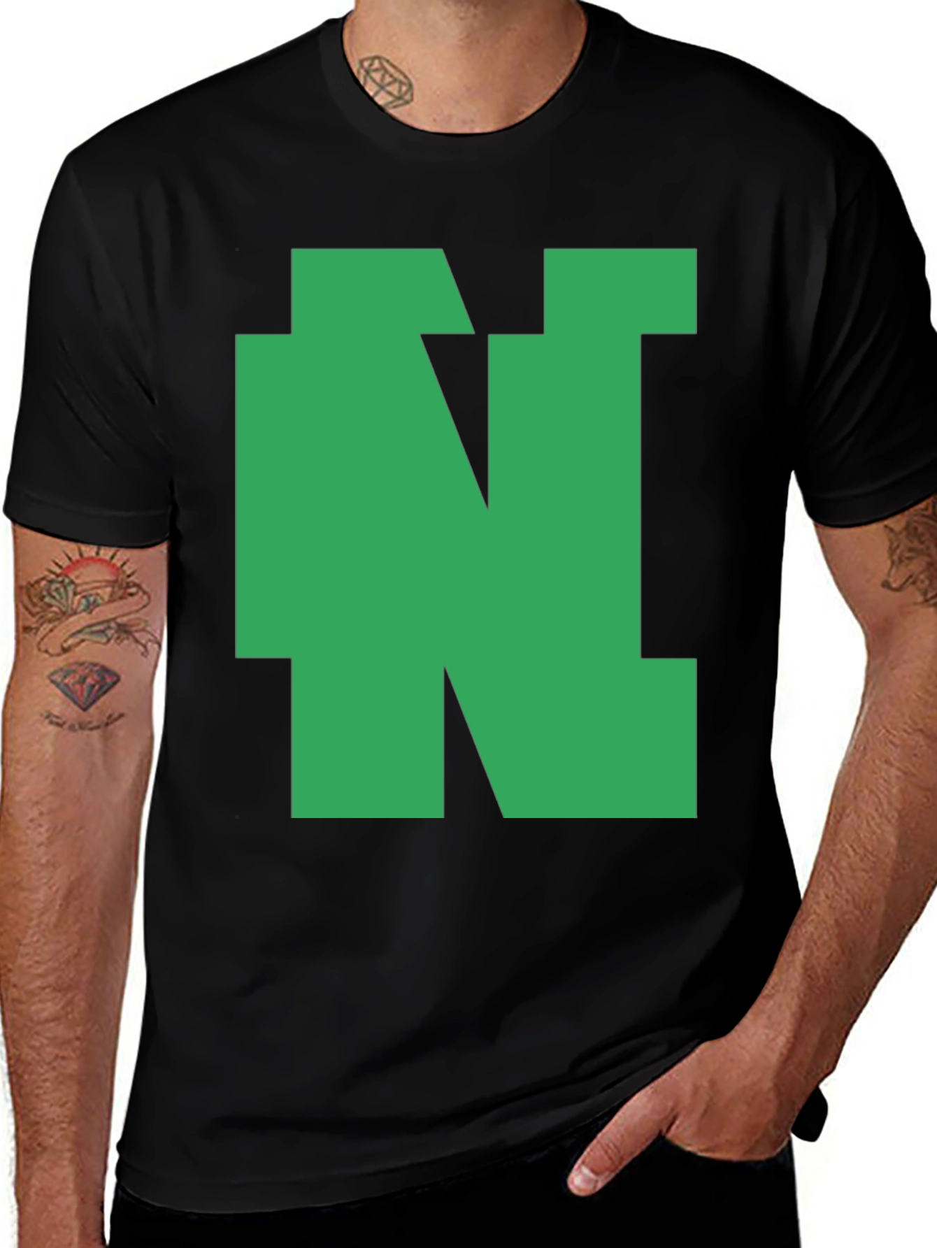 Variant 24 of Green Pixelated N Graphic Tee - Black Casual Shirt