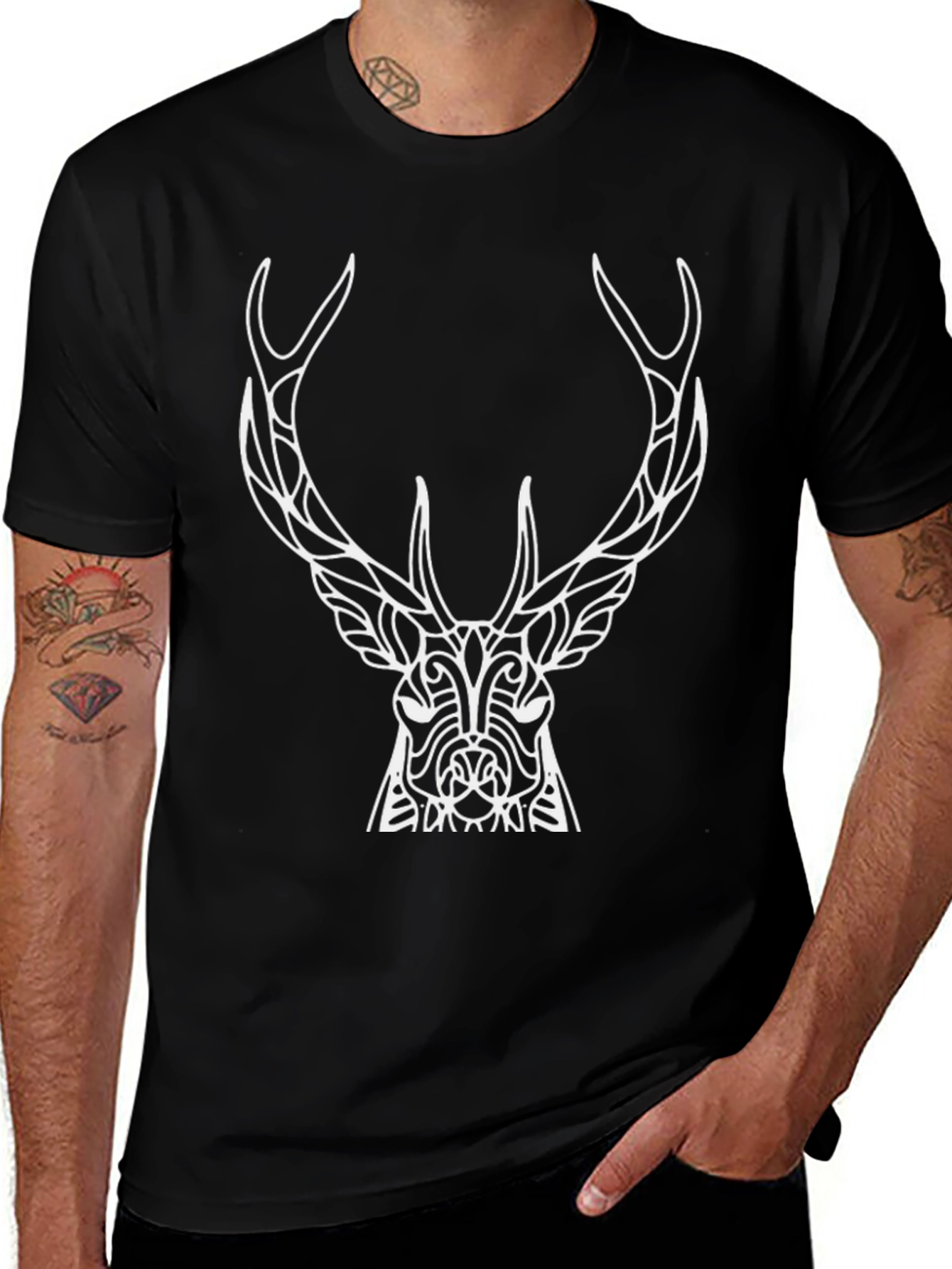 Variant 12 of Geometric Deer Graphic Tee - Black