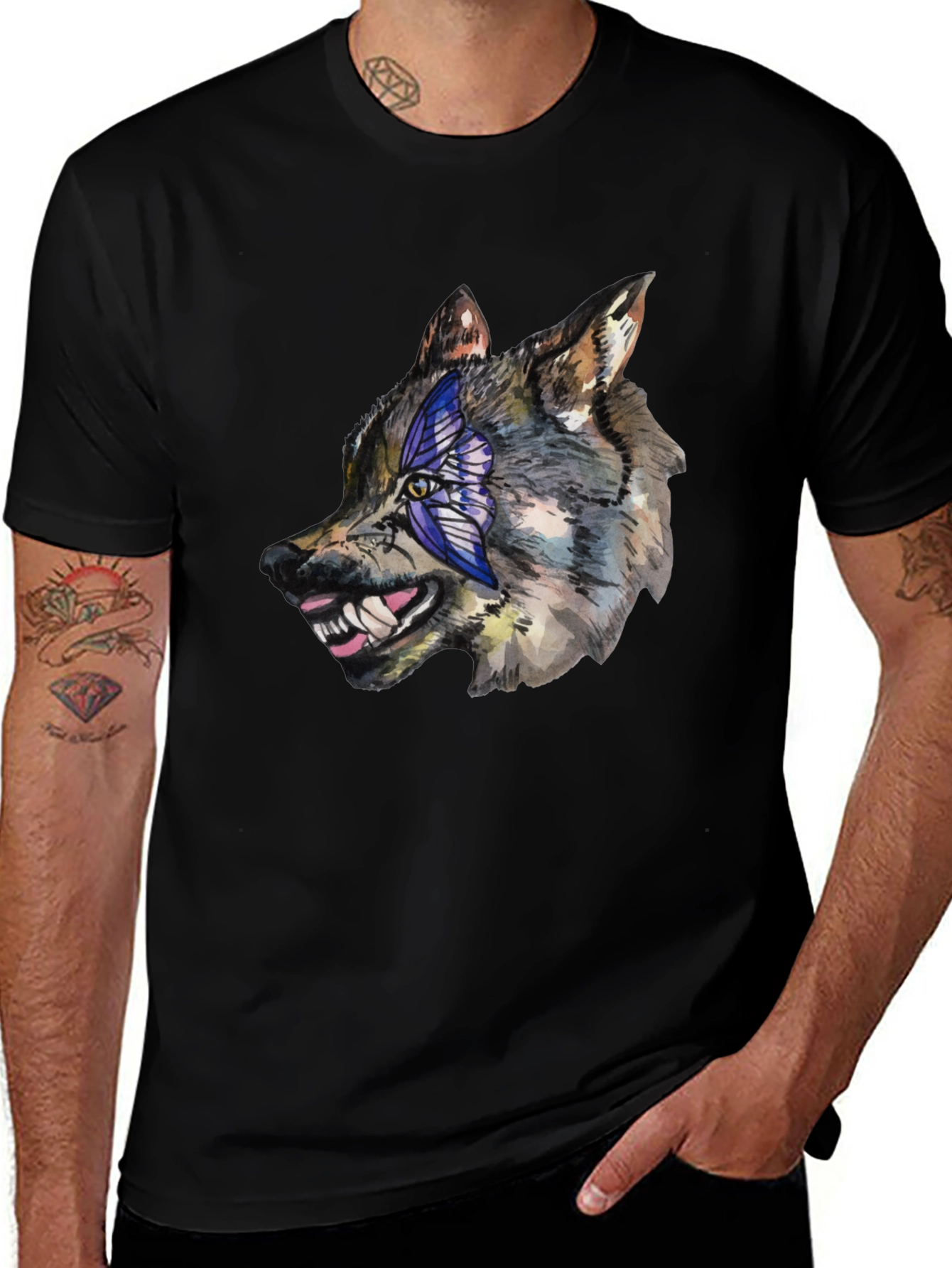 Variant 16 of Wolf Graphic Tee - Men's Black Cotton T-Shirt
