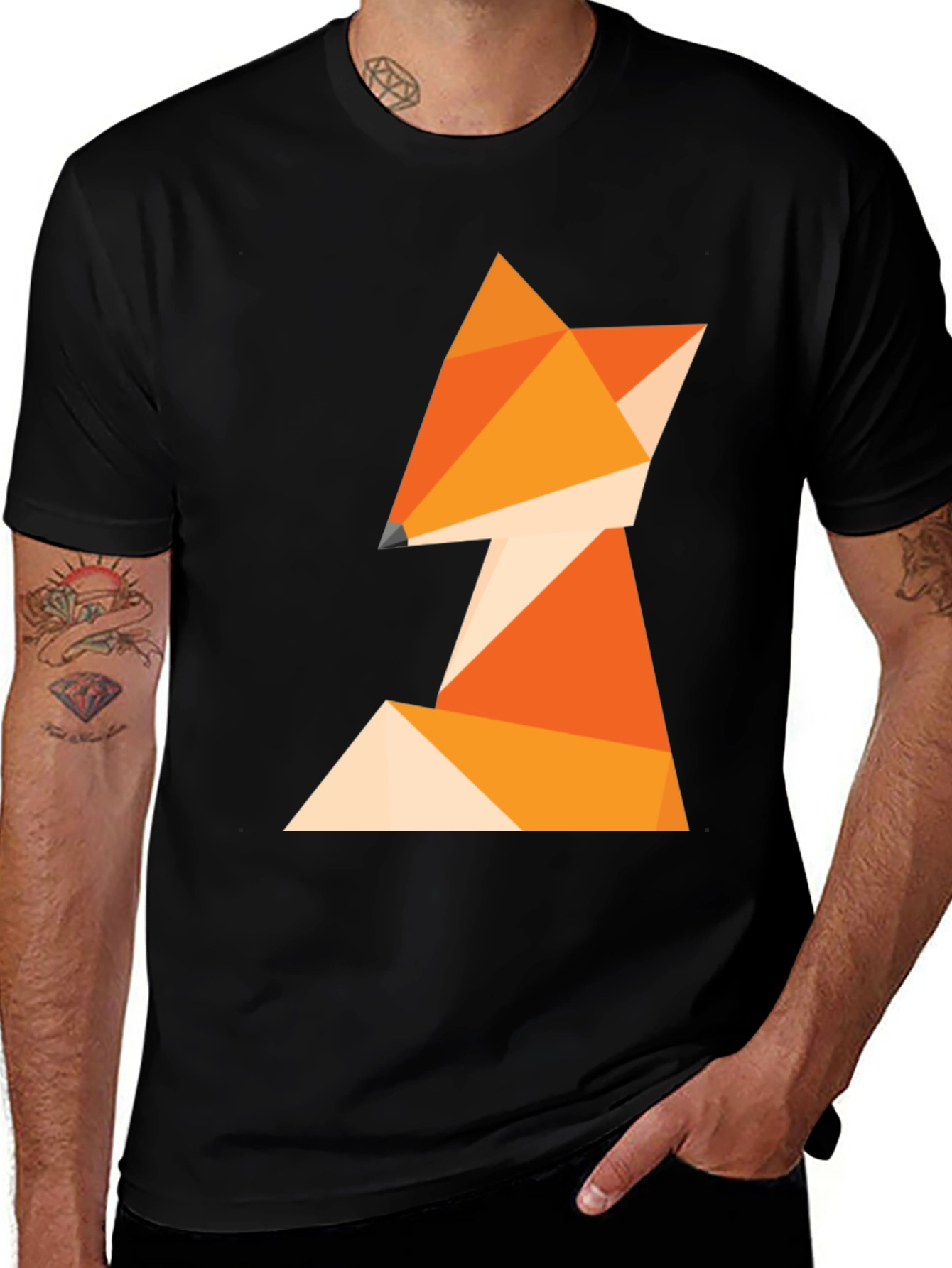 Variant 28 of Geometric Fox Graphic Tee - Black Cotton
