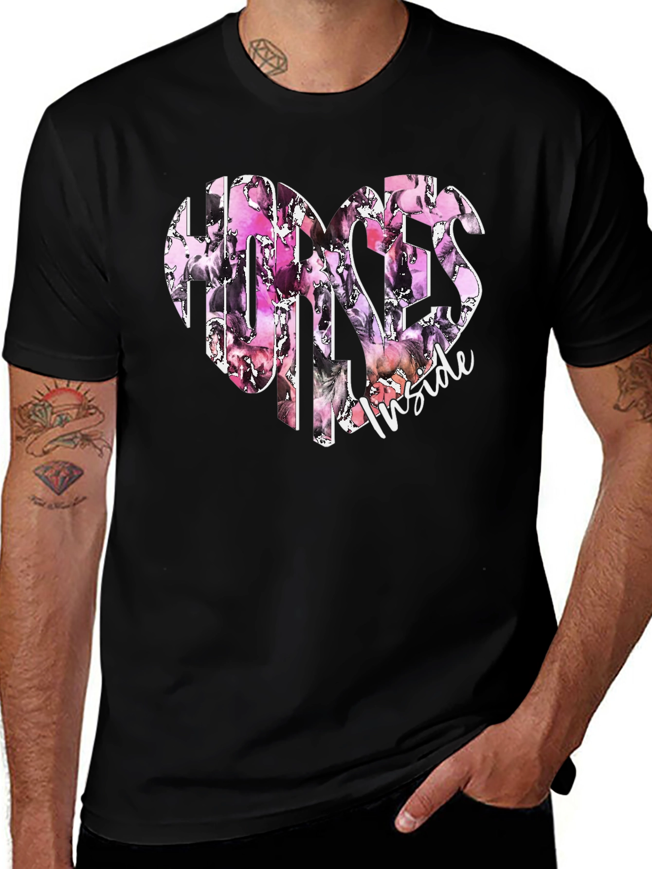 Variant 28 of Horses Inside Heart Graphic Black T-Shirt