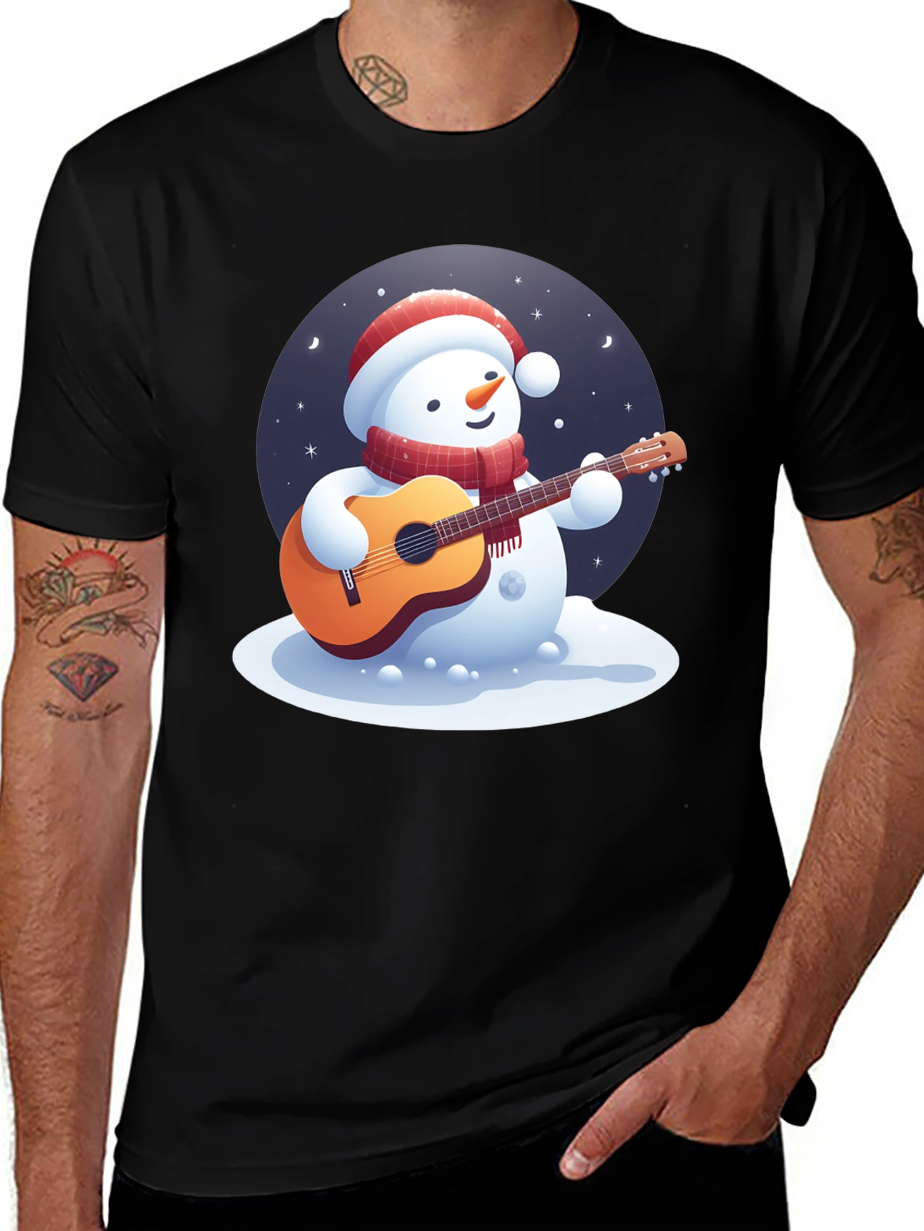 Variant 30 of Snowman Guitar Player Graphic Tee - Winter Holiday Style