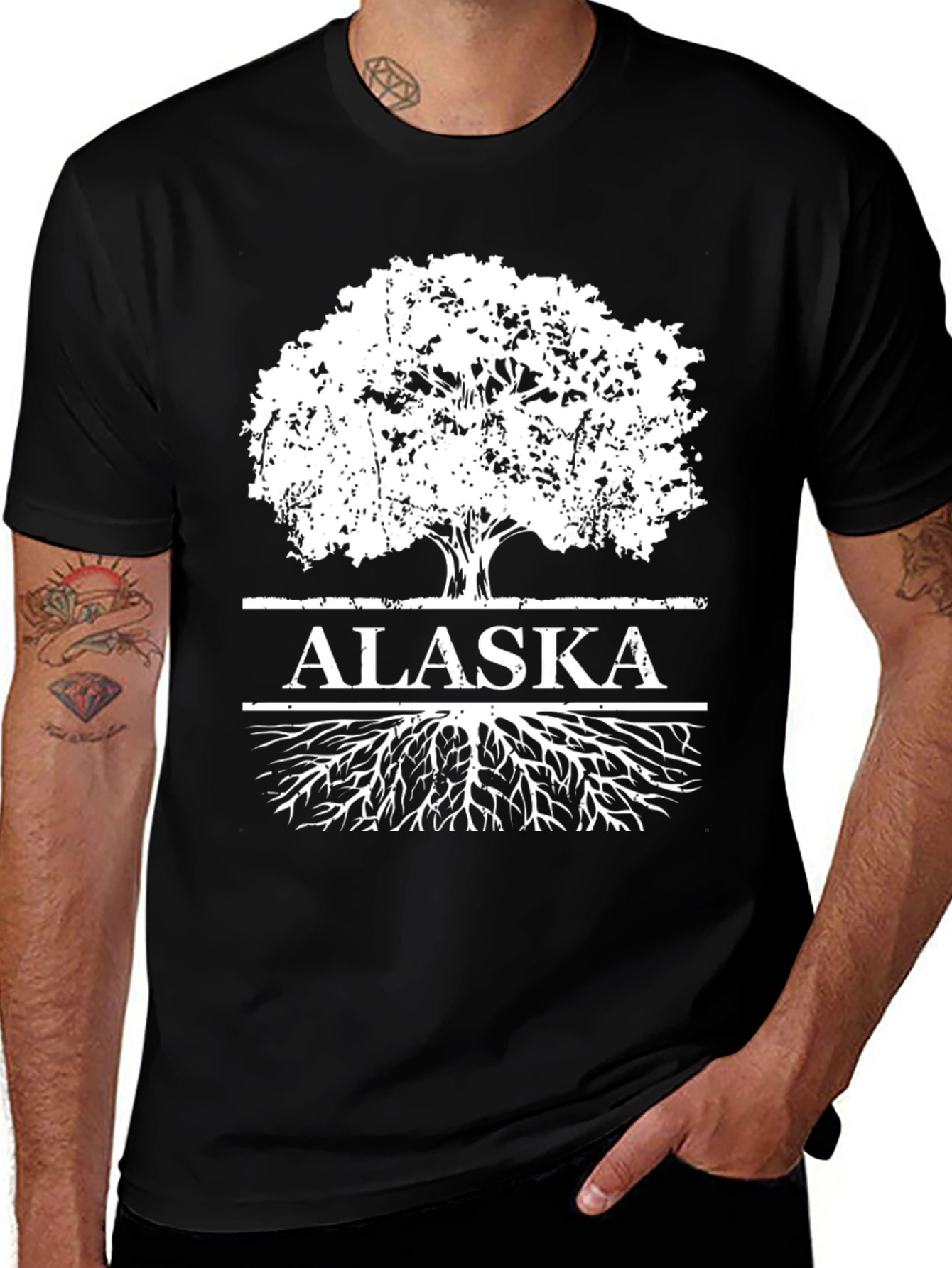 Alaska Tree Roots Graphic Print Black T-Shirt