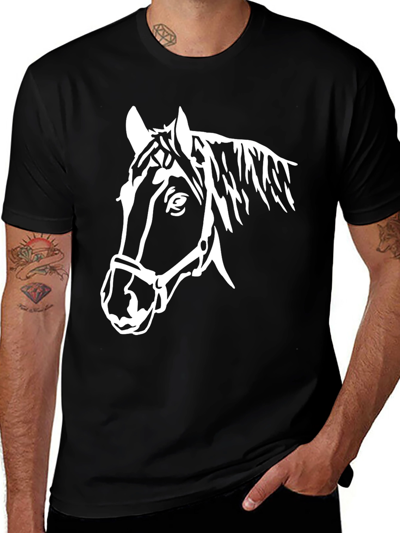 Black Black T-Shirt with White Horse Head Graphic main image
