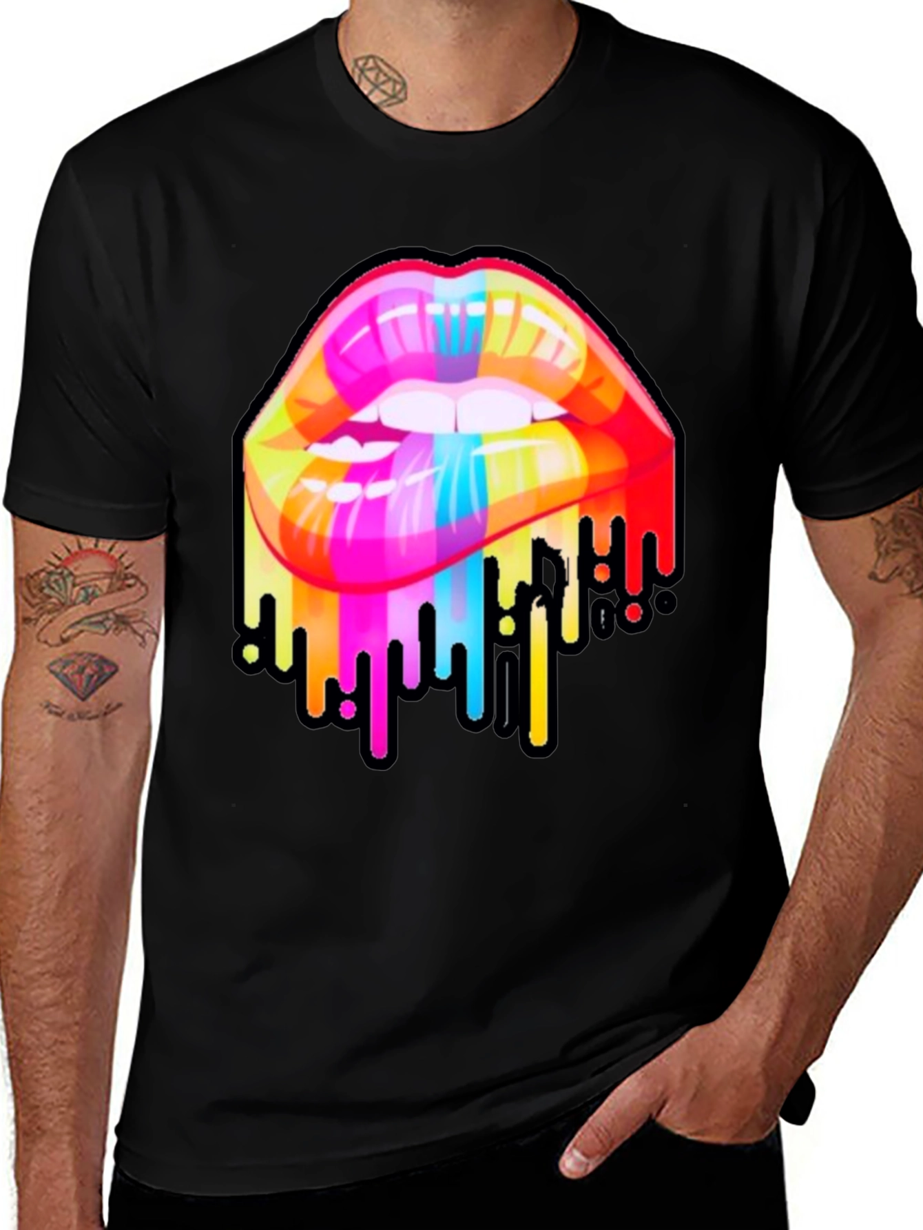 Rainbow Lips Graphic Black T-Shirt