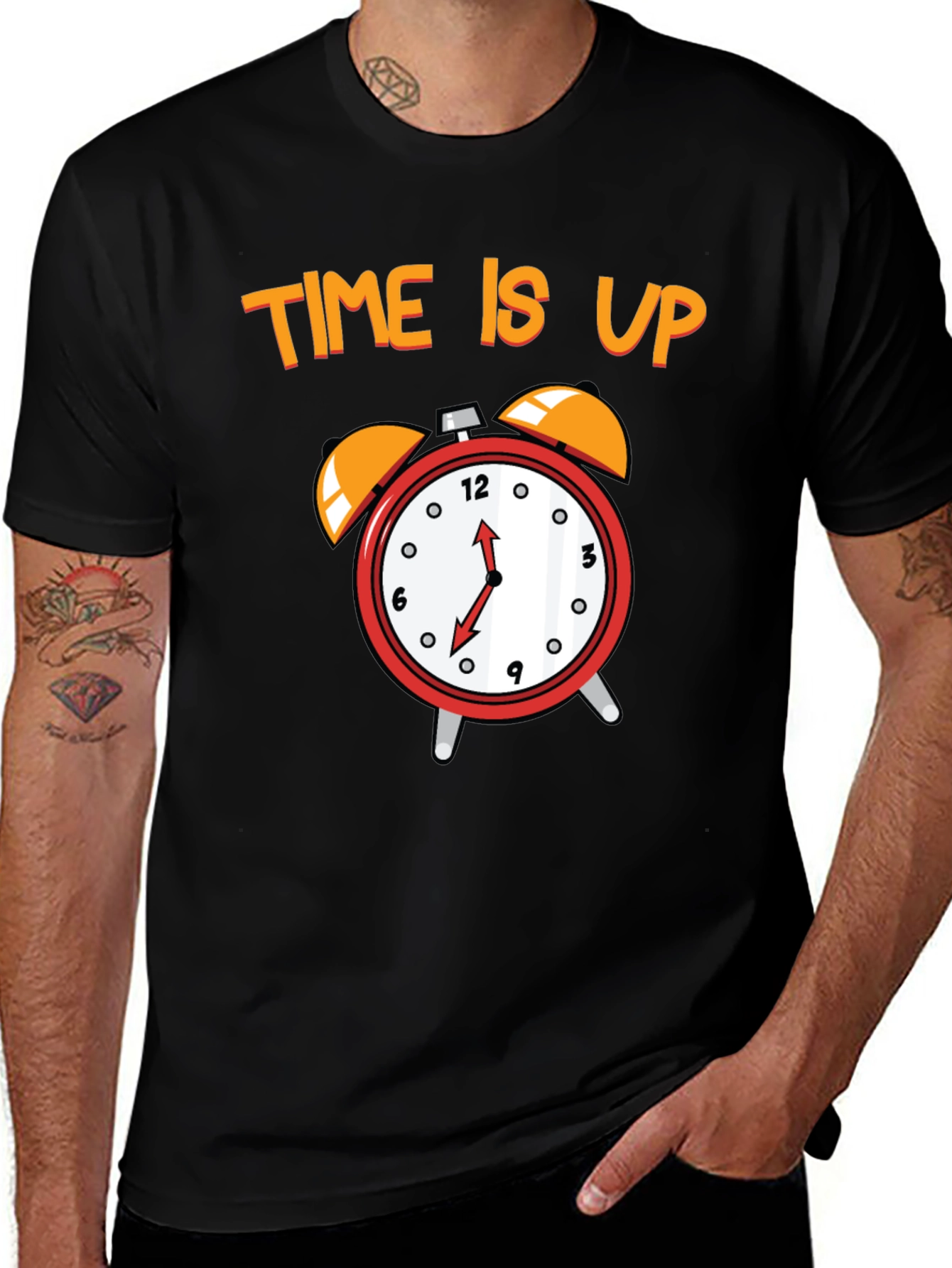 Variant 19 of Time is Up Alarm Clock Graphic Tee - Black