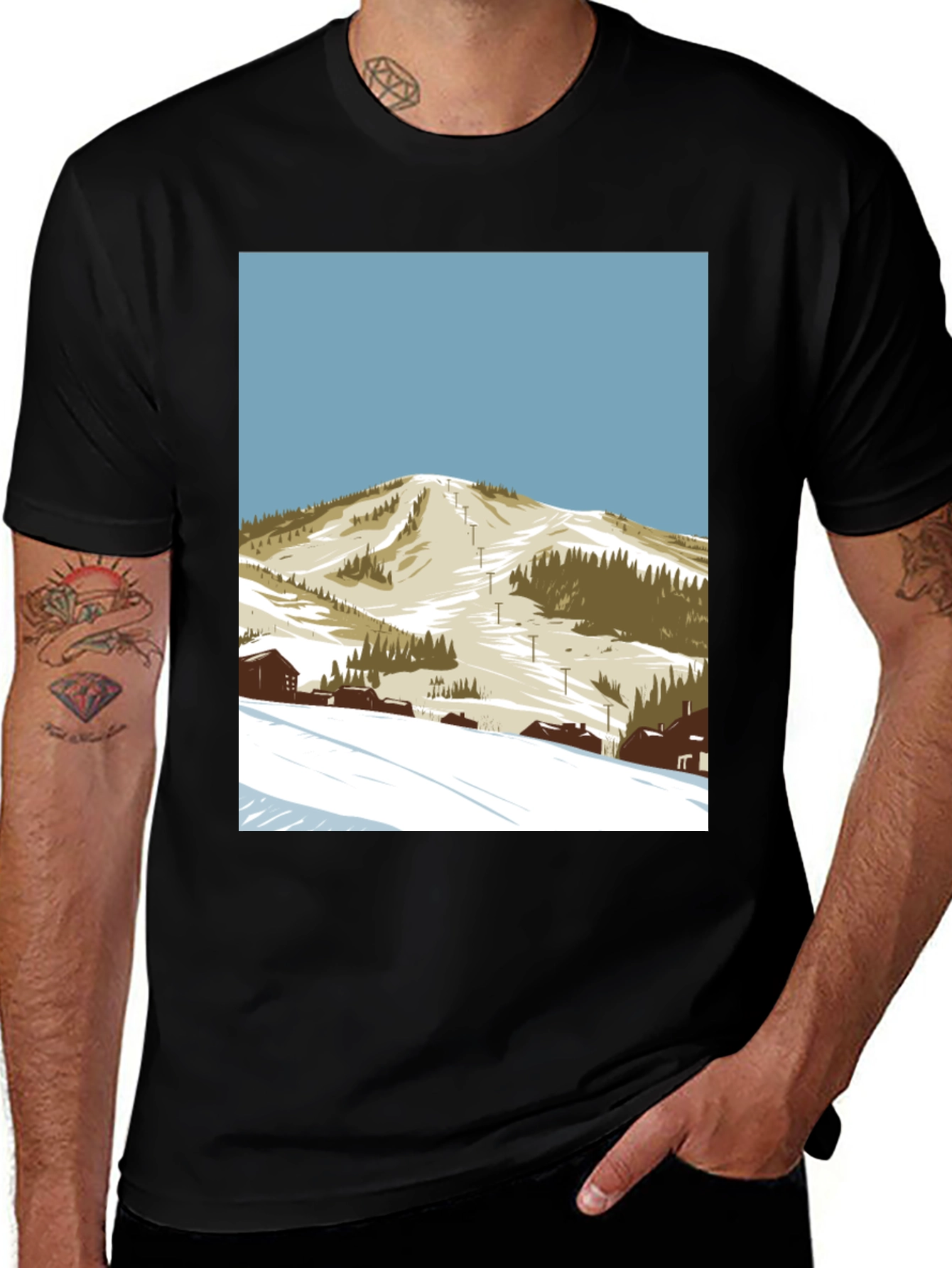 Variant 12 of Ski Mountain Graphic Tee - Black Cotton T-Shirt