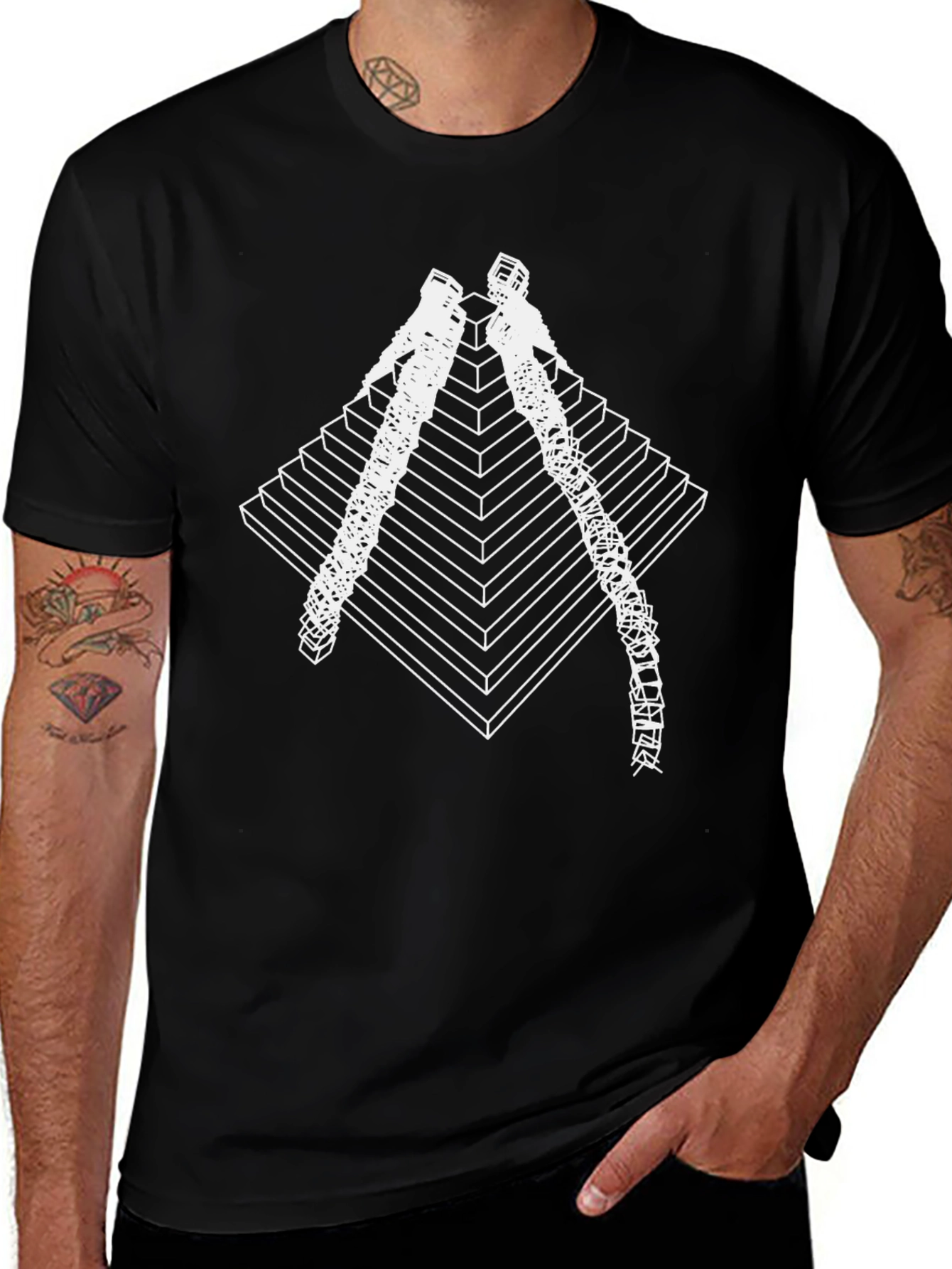 Variant 15 of Geometric Pyramid Climber Graphic Tee - Black