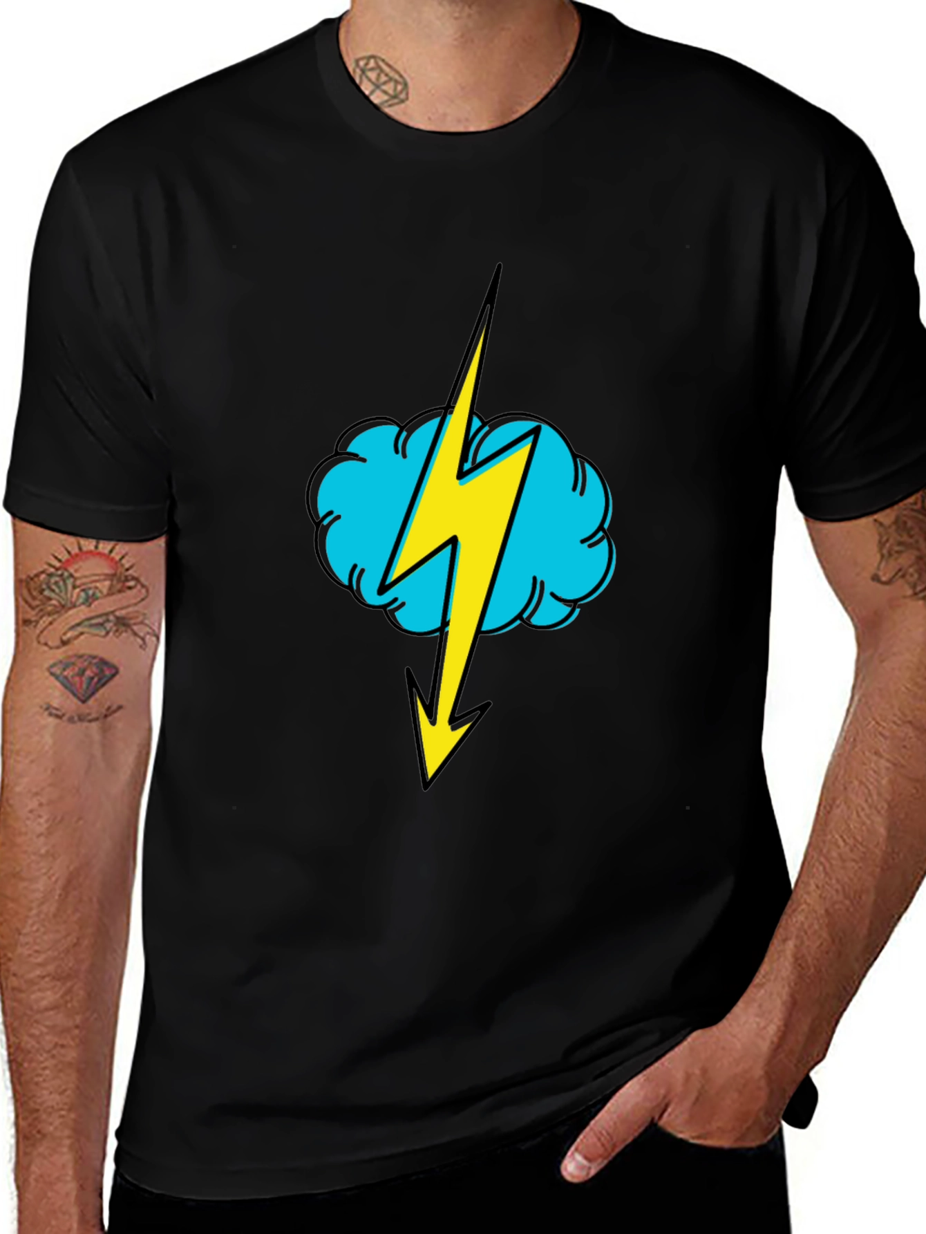 Black Black T-Shirt with Lightning Cloud Graphic main image