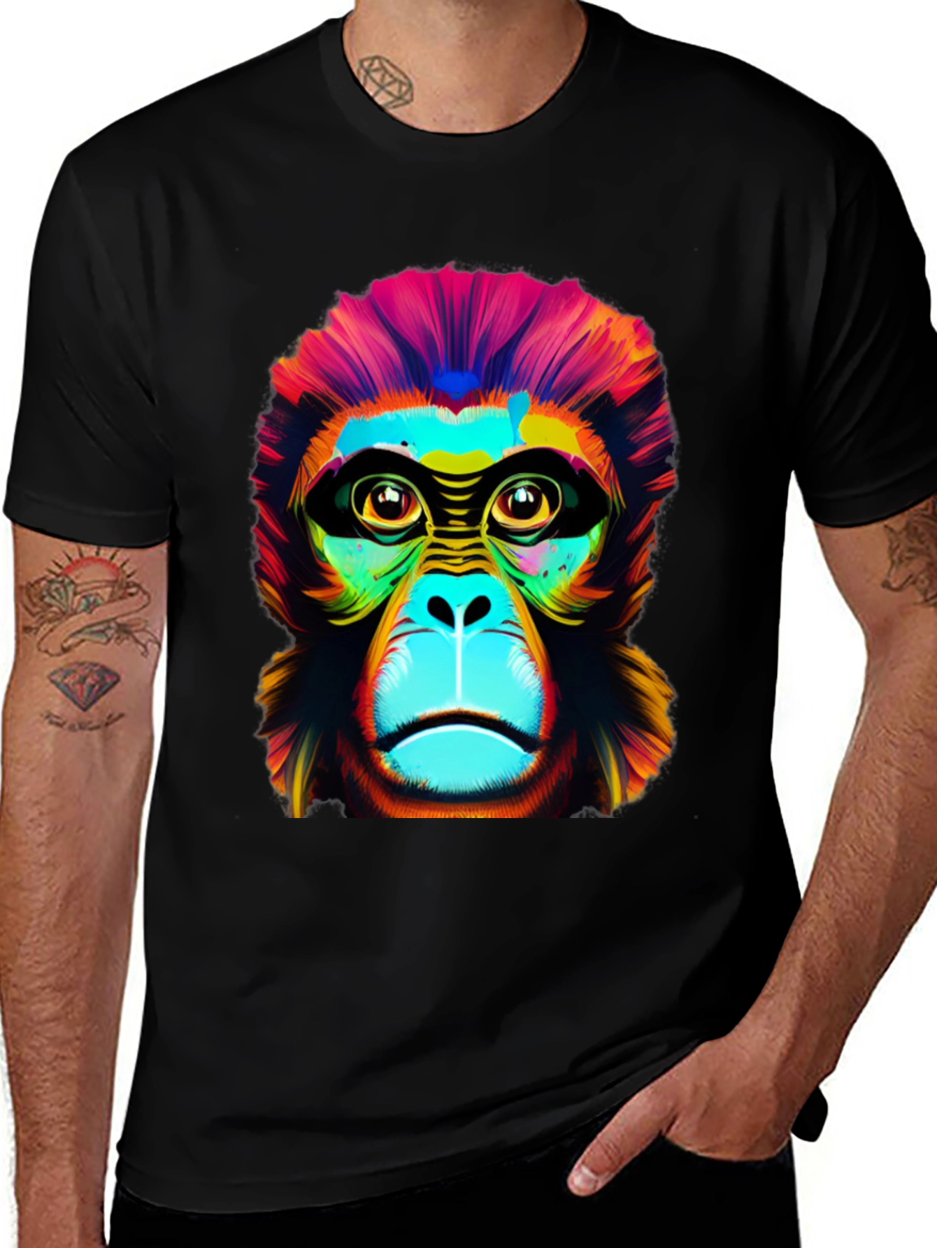 Variant 30 of Vibrant Monkey Face Graphic Tee - Stylish Animal Design