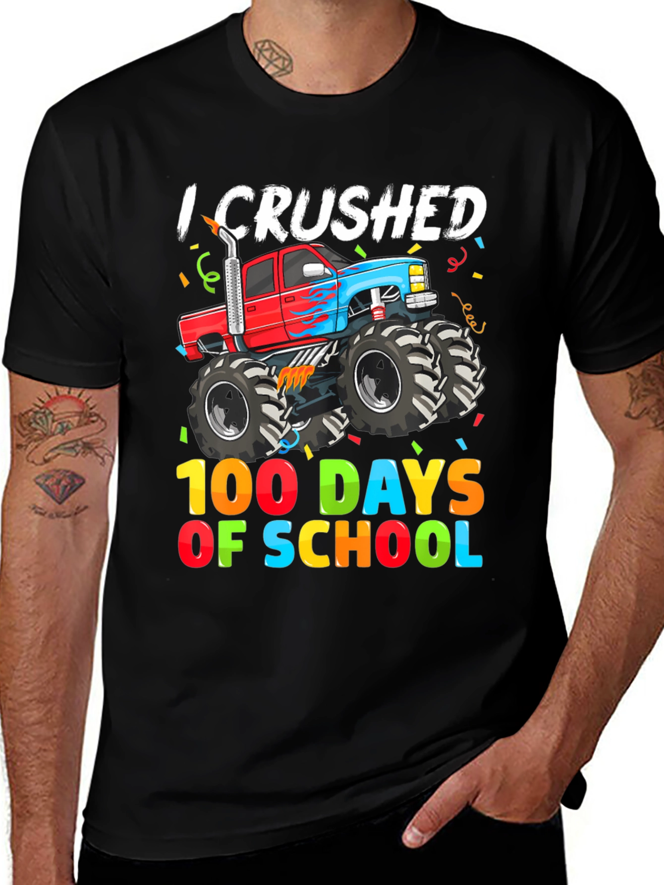 Crushed 100 Days of School Monster Truck Tee