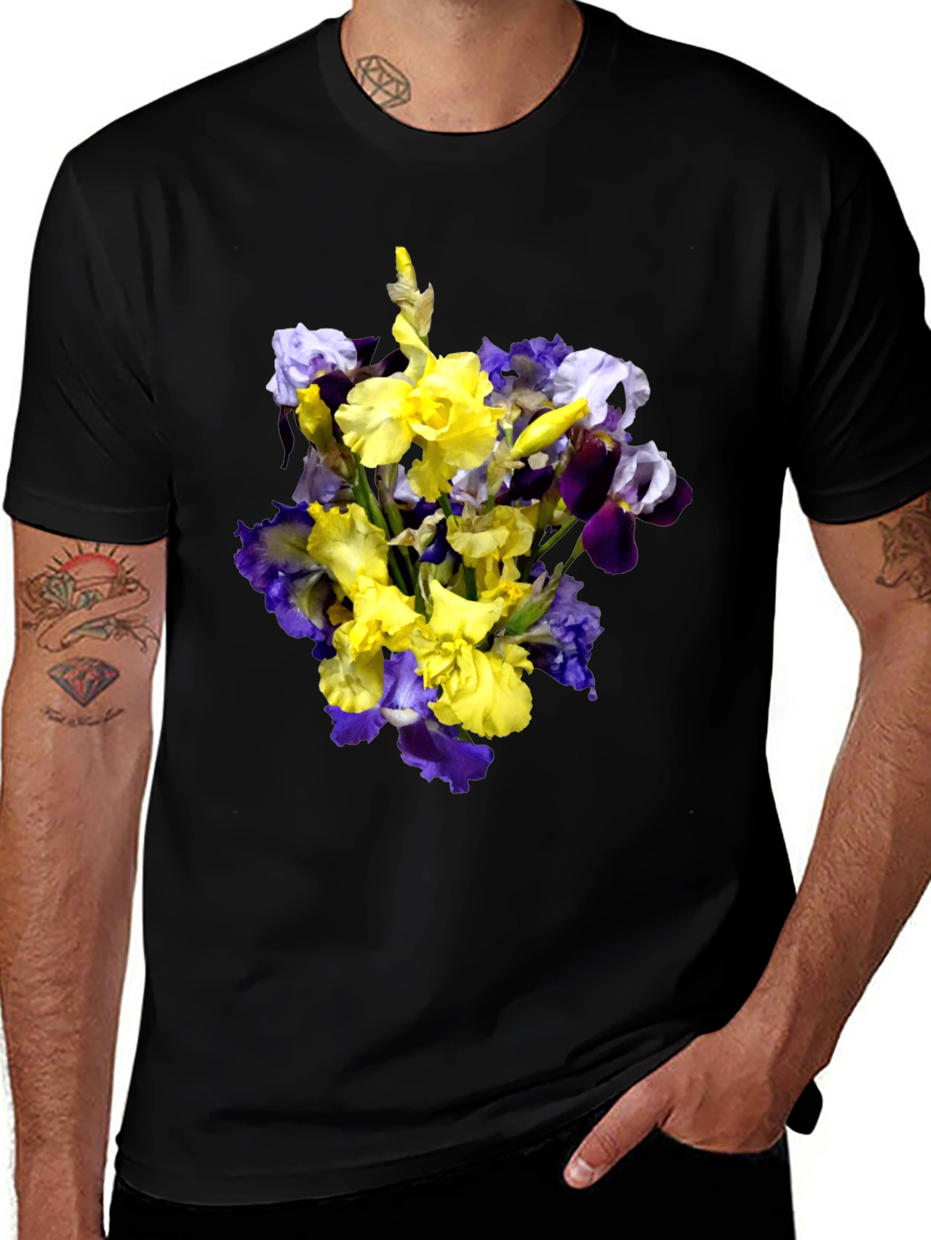 Variant 30 of Floral Iris Bouquet Graphic Black T-Shirt